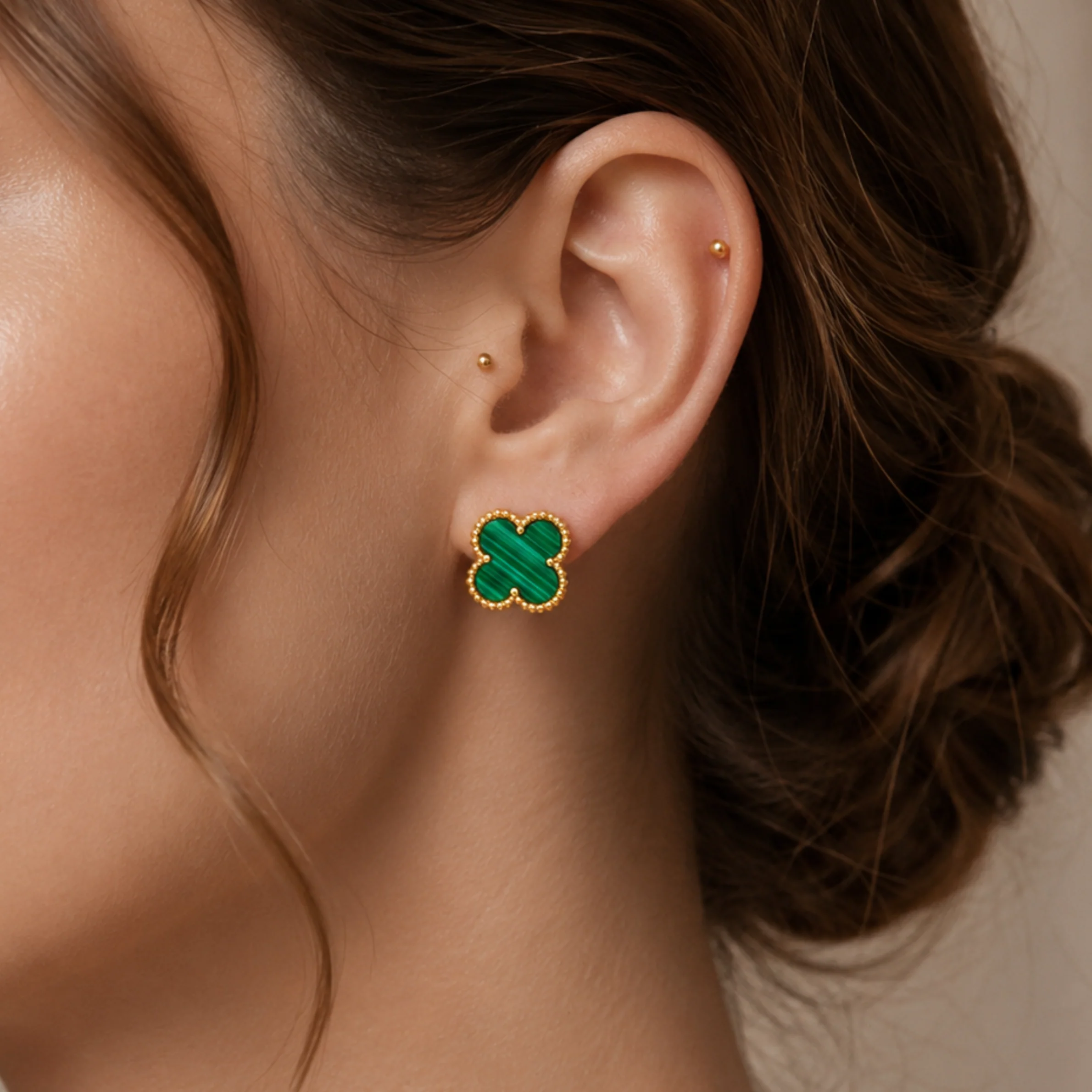 Green Clover Anti Tarnish Stud Earring - Image 4