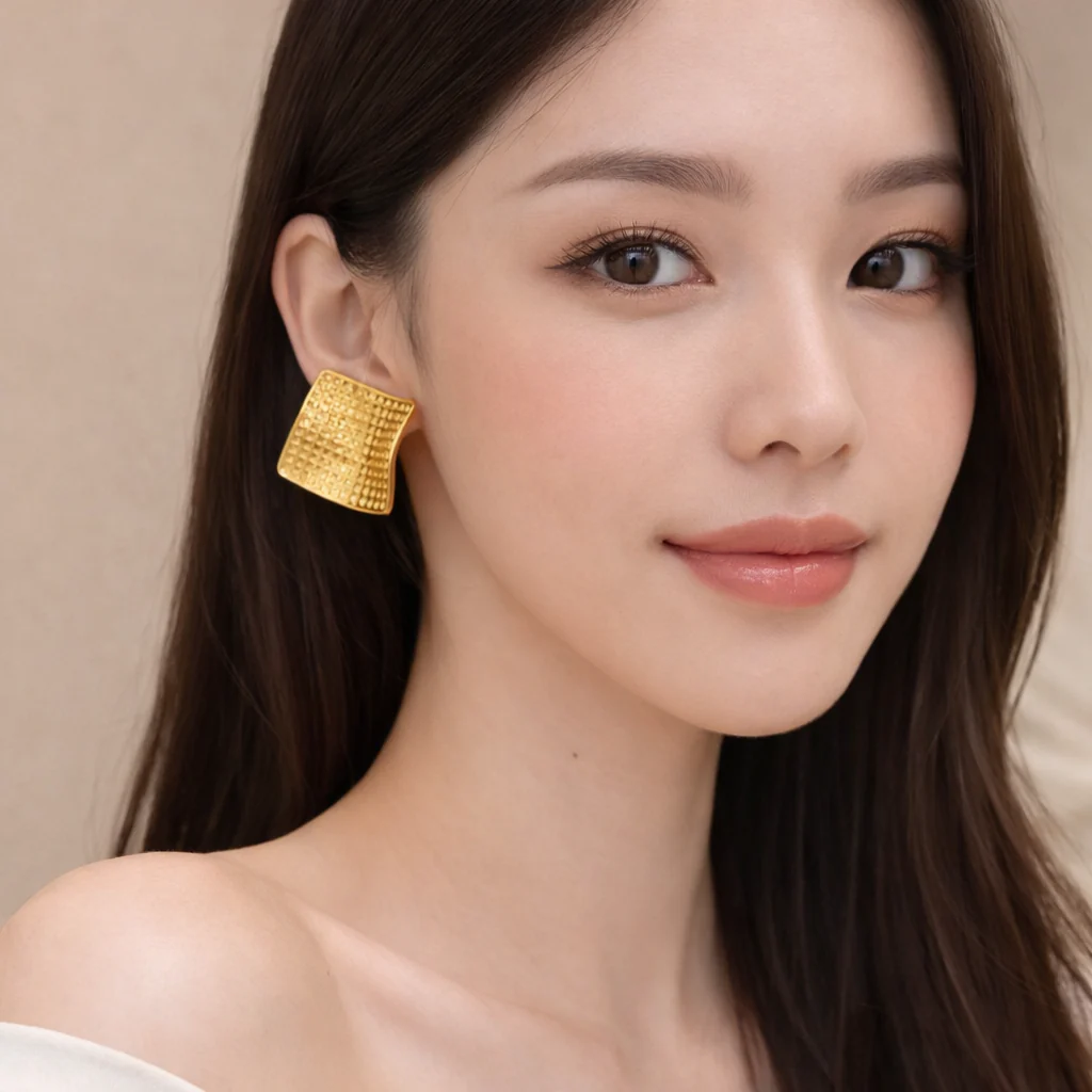 18K Gold Plated Square Studs Earrings - Image 2