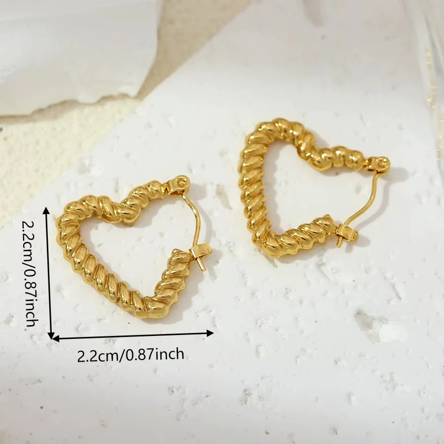 18K Gold Plated Heart Chunky Hoop Earrings - Image 2