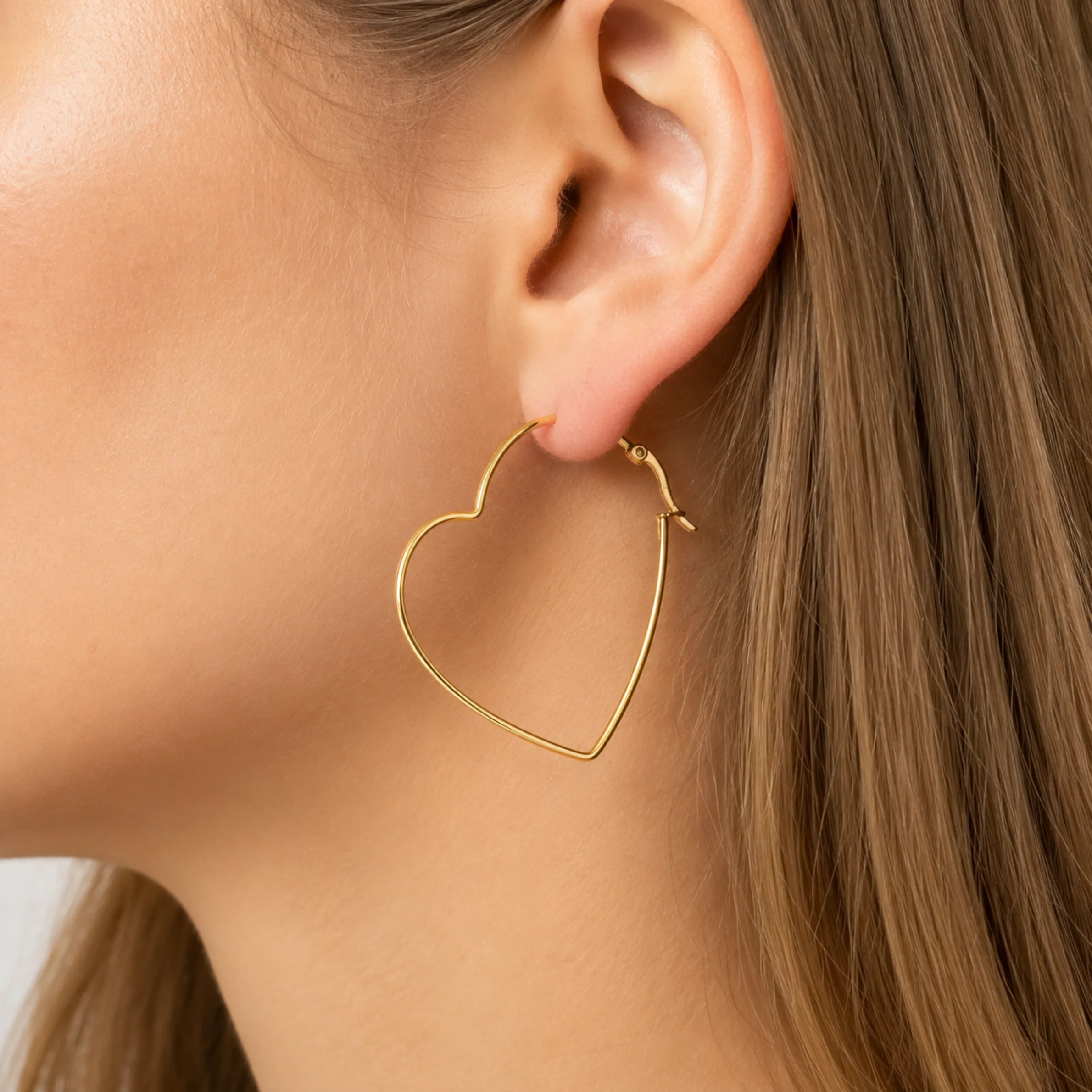 18K Gold Plated Heart Hoop Earrings - Image 2