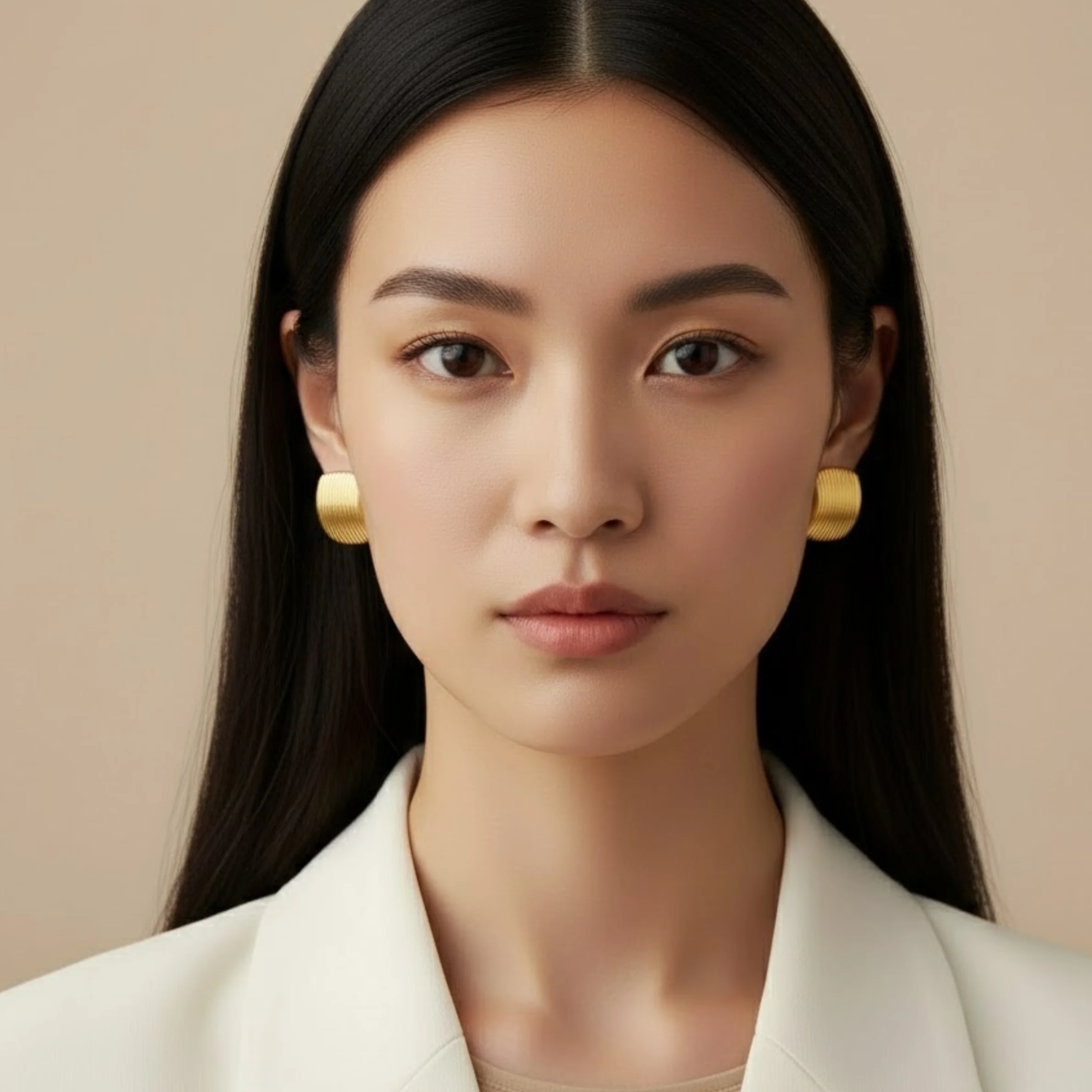18K Gold Plated Rectangle Shaped Stud Earring - Image 3