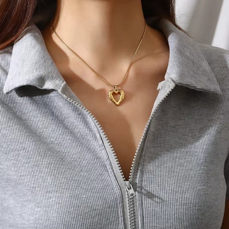 18k Gold Plated Hollow Heart Pendant Necklace - Image 2