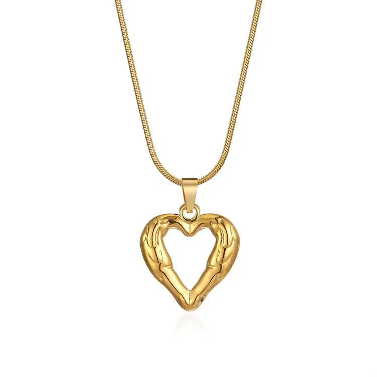 18k Gold Plated Hollow Heart Pendant Necklace - Image 3