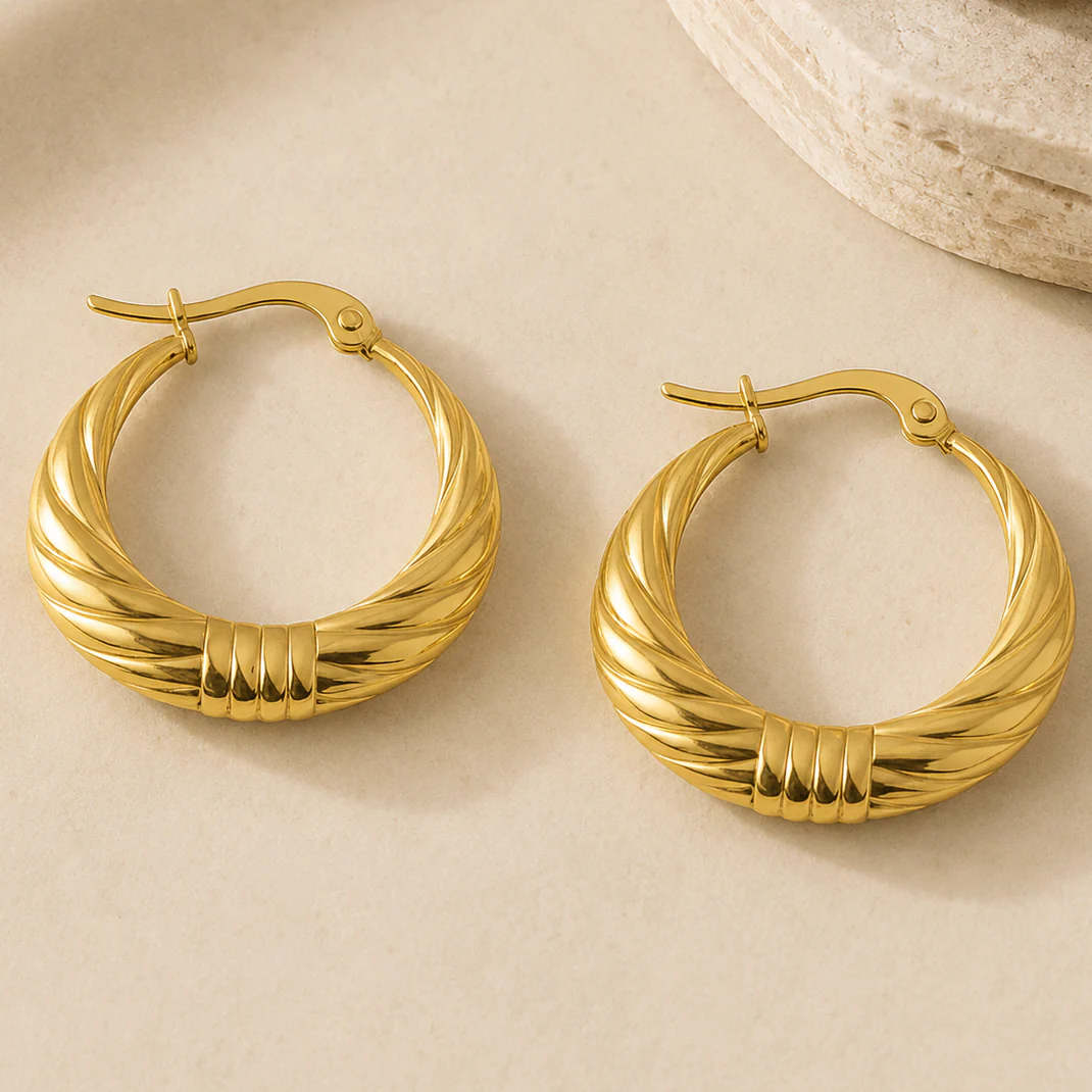 18k Gold Plated Round Thread Hoop Earring