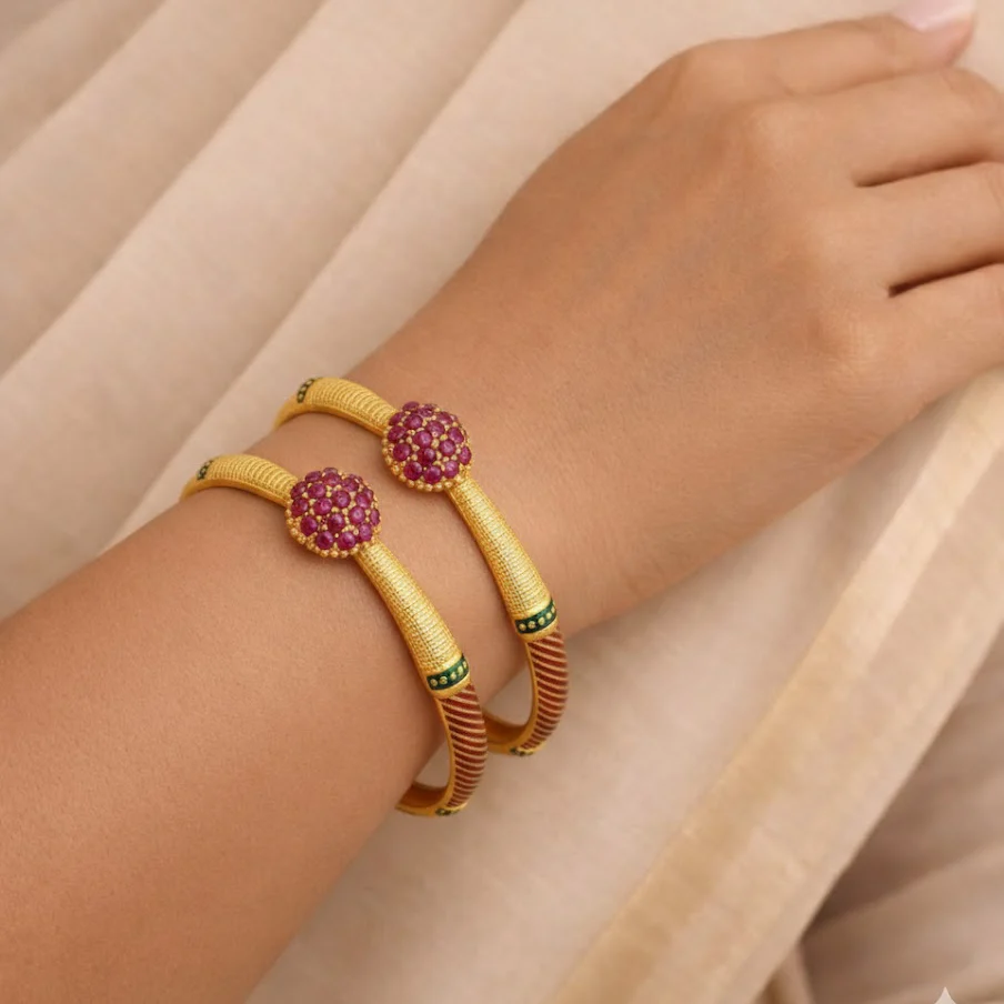 18k Gold Plated Imperial Glow Twin Gem Bangles - Image 2