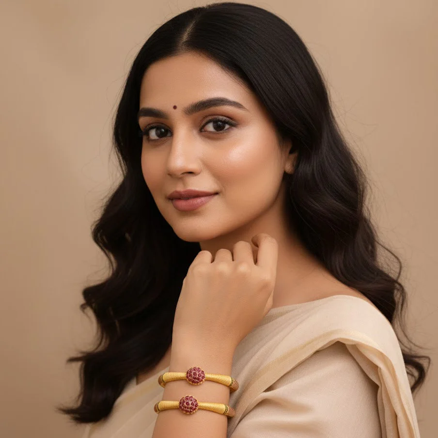 18k Gold Plated Imperial Glow Twin Gem Bangles - Image 3