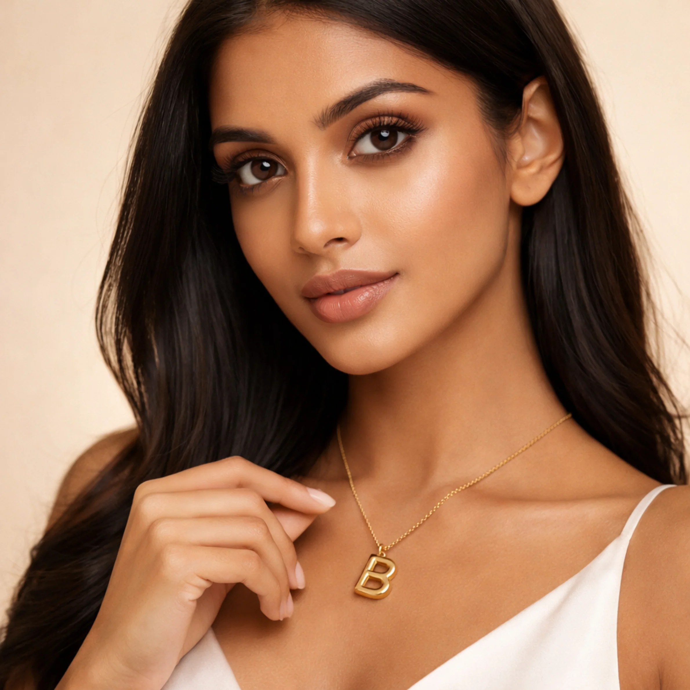 18k Gold Plated Initial Bold Alphabet B Necklace - Image 2