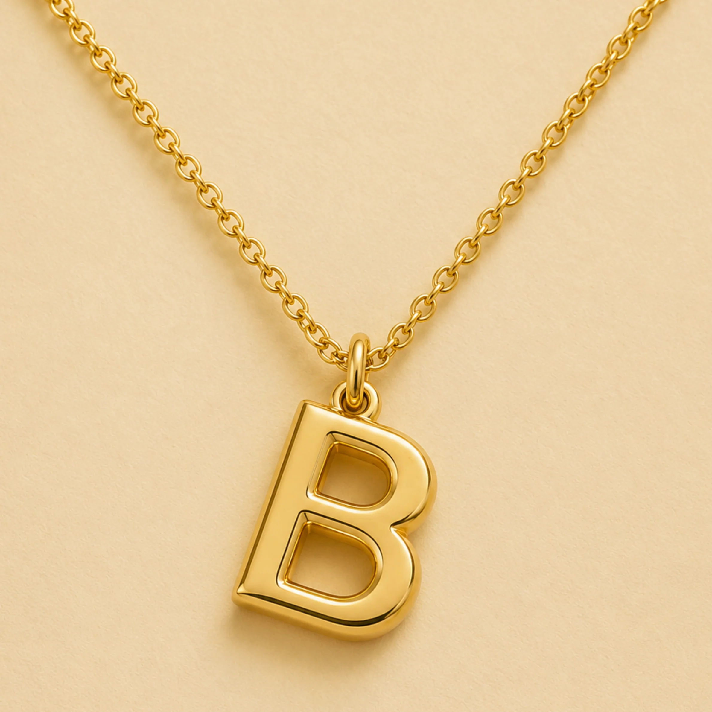 18k Gold Plated Initial Bold Alphabet B Necklace - Image 3