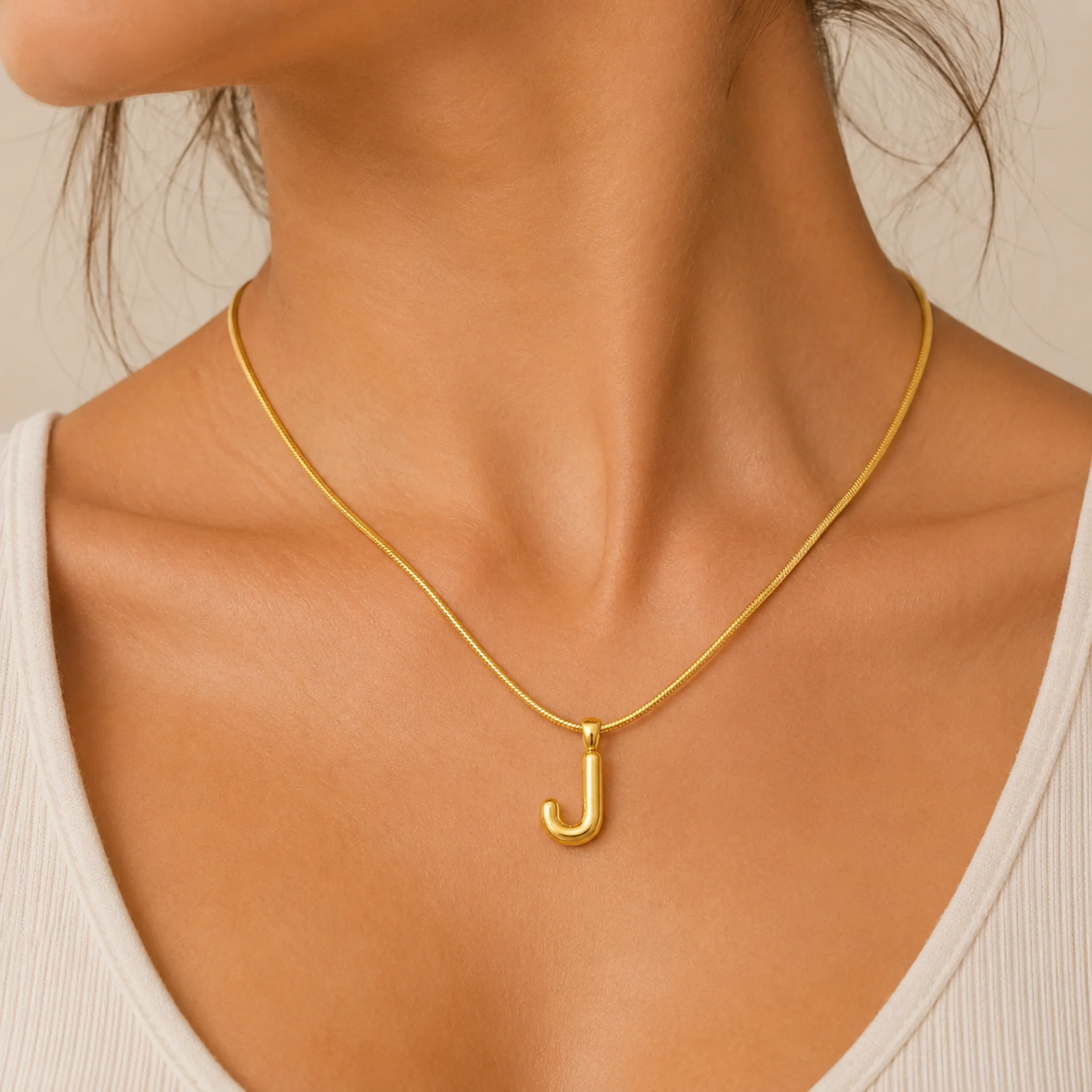 18K Gold Plated Initial J Pendant Necklace - Image 3