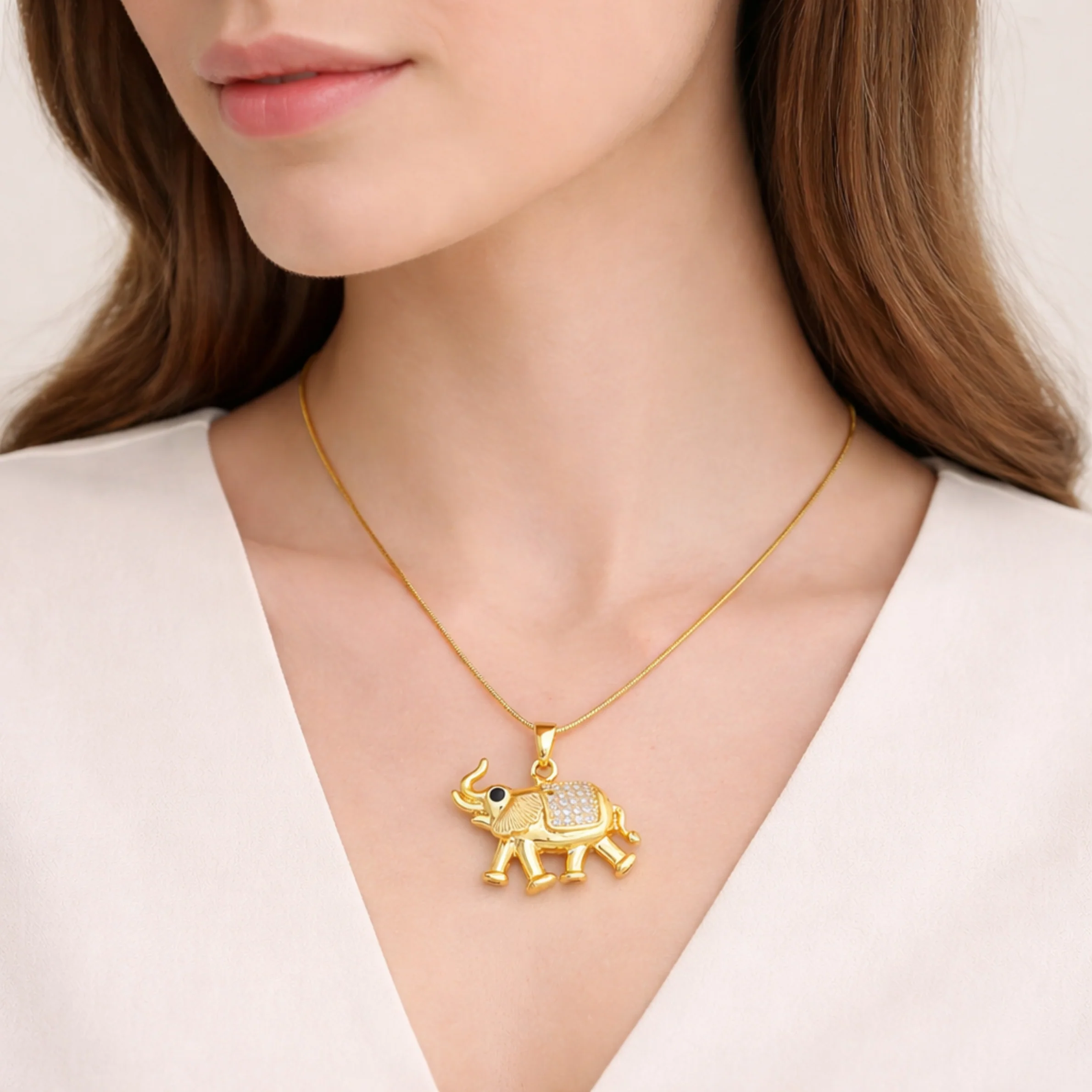 18k Gold Plated Jaipur Gold Elephant Necklace - Image 2