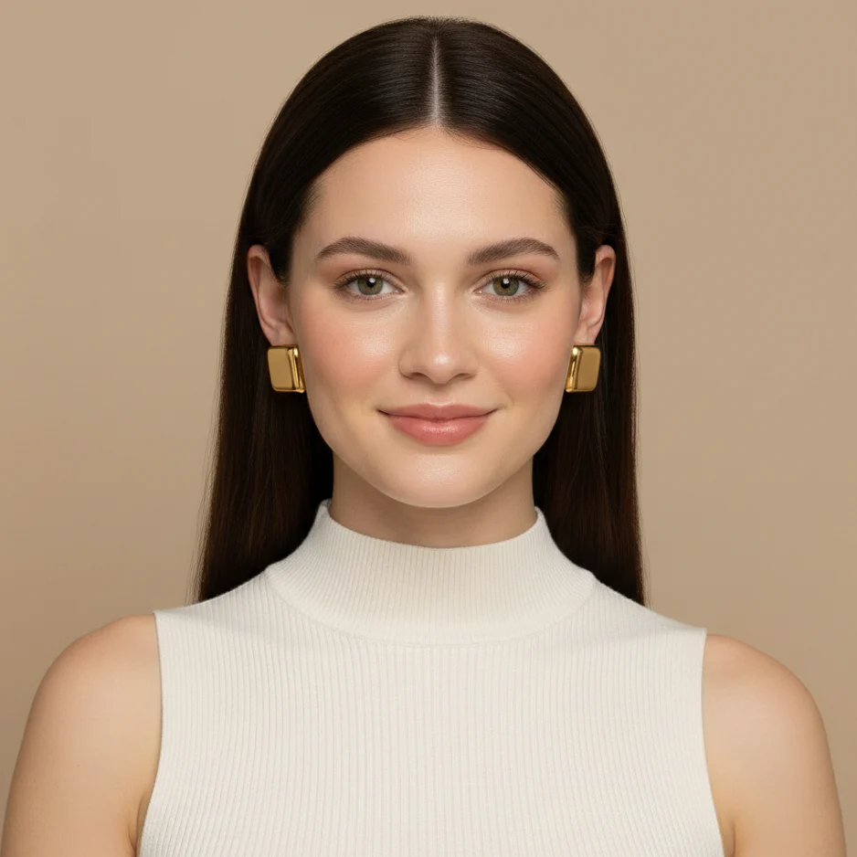 18K Gold Plated Kanak Square Stud Earring - Image 2