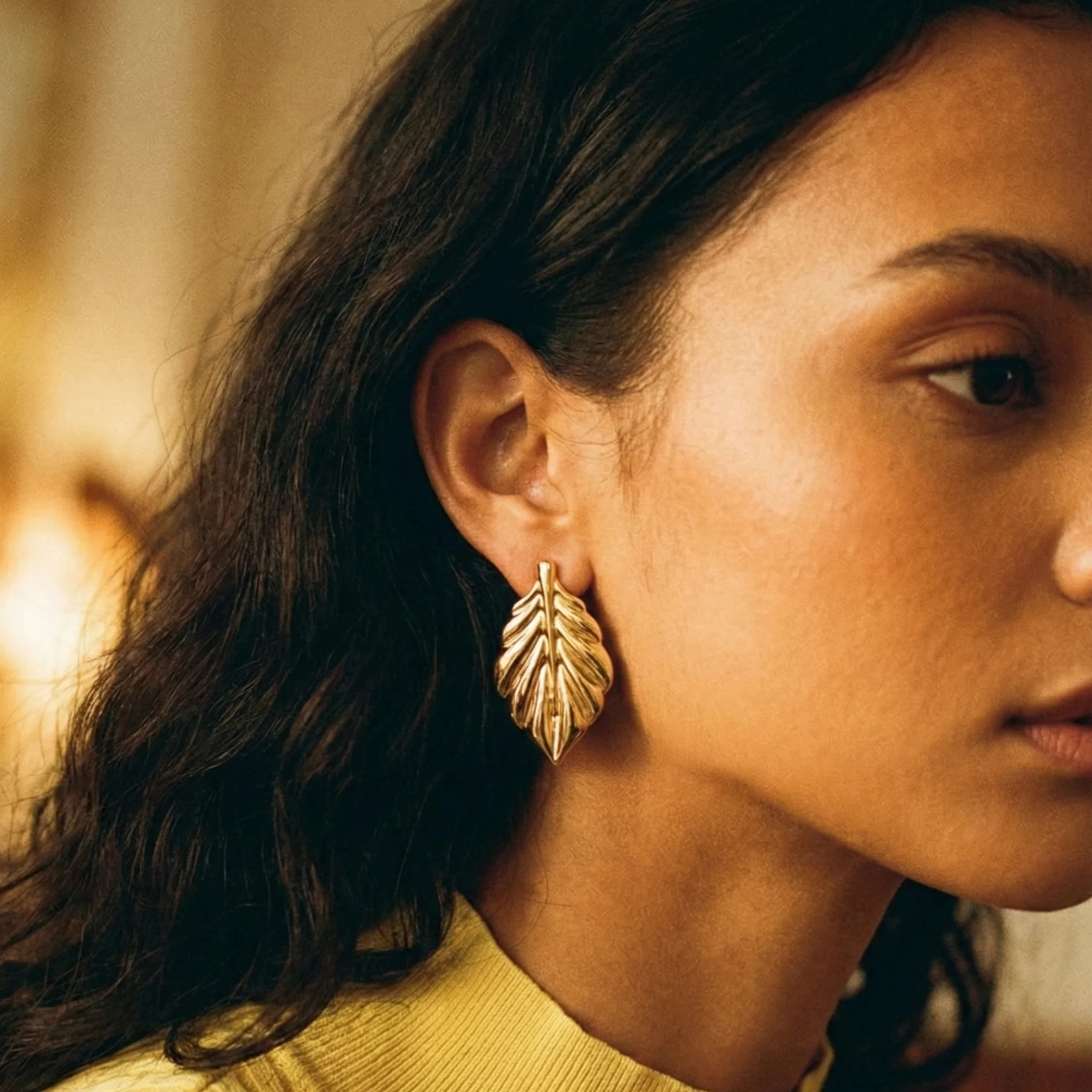 18k Gold Plated Leaf Anti Tarnish Earring - Image 2