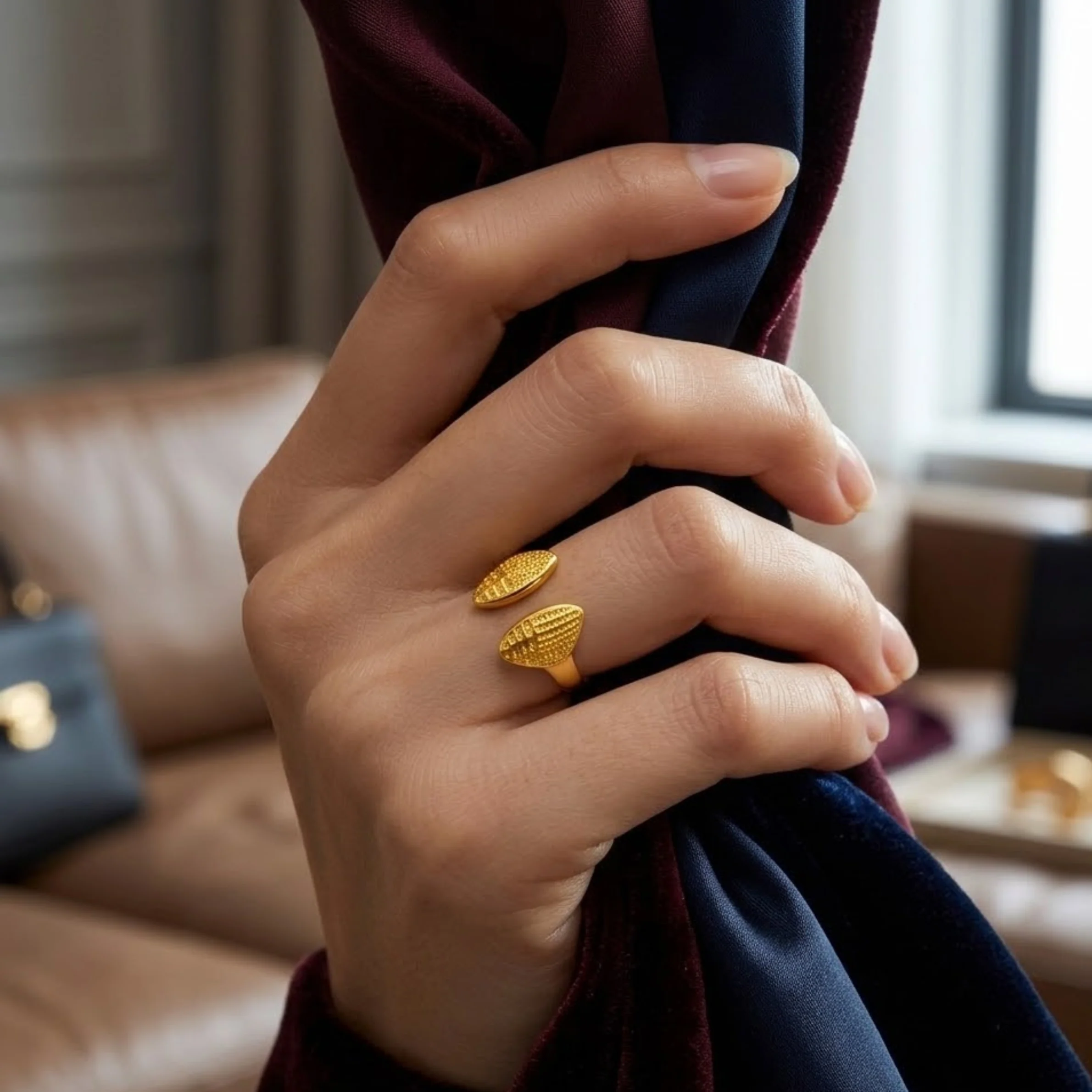 18k Gold Plated Leaf of Light Ring - Image 2