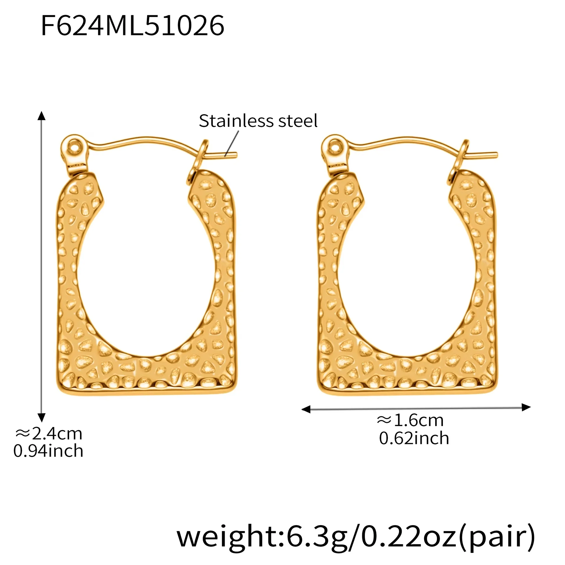 18K Gold Plated Lunara Textured Geometric Hoop Earrings - Image 3