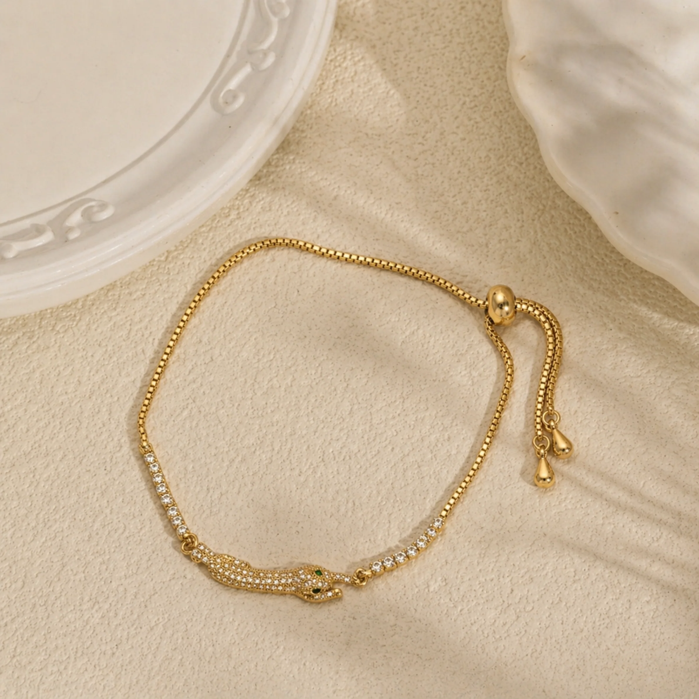 18K Gold Plated Luxe Snake Crystal Bracelet - Image 2