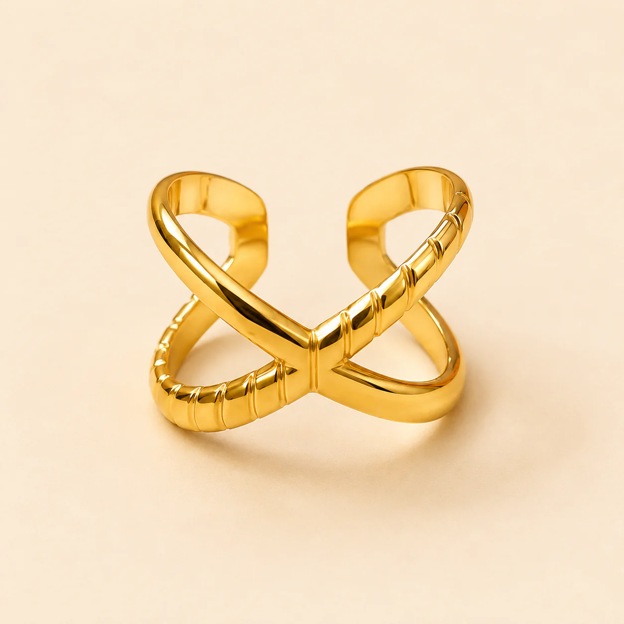 18K Gold Plated Luxe X Adjustable Ring