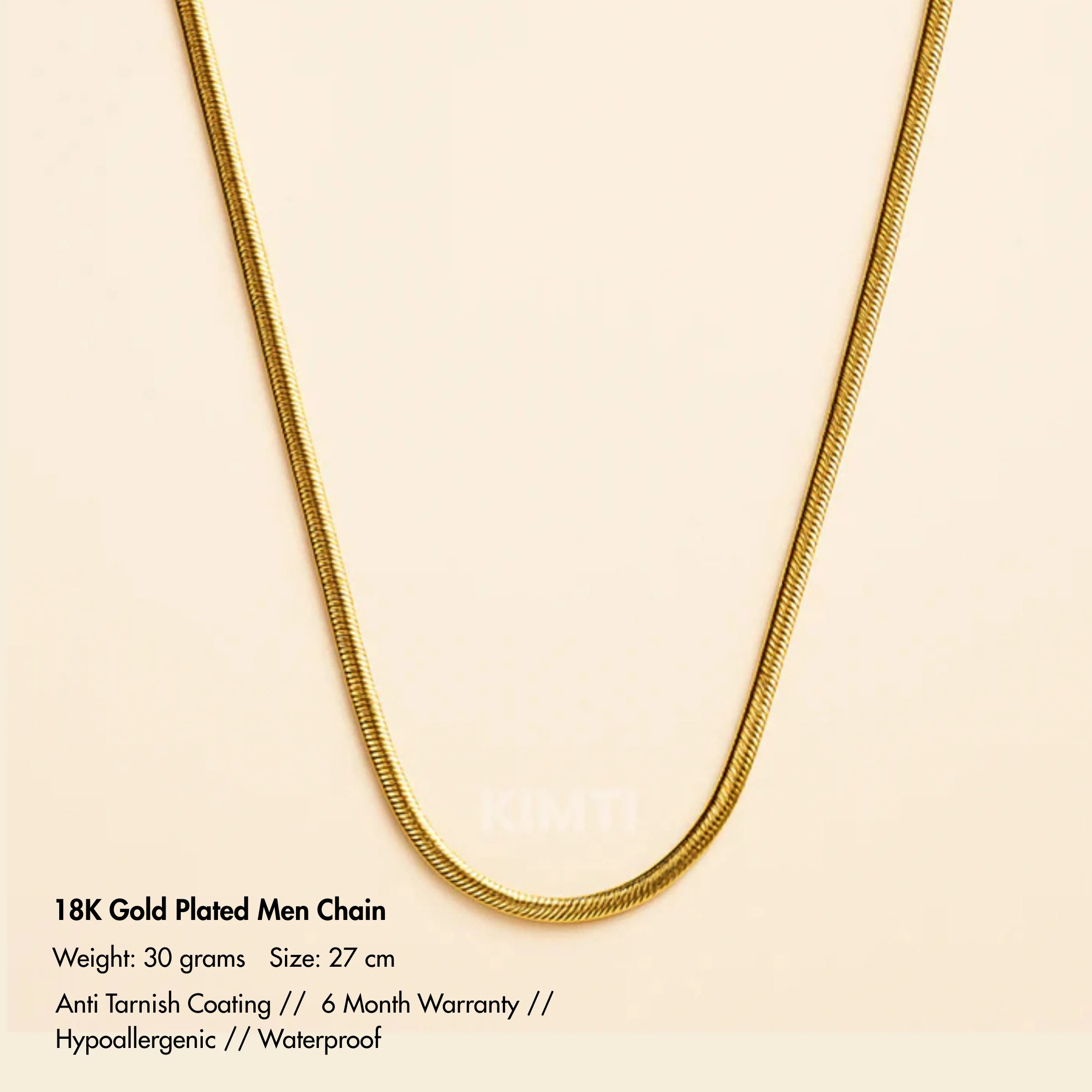 Men-18K Gold plated Anti Tarnsih Small Size Snake Chain - Image 3