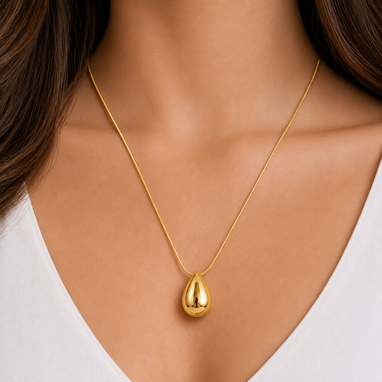 18K Gold Plated Modern Teardrop Necklace - Image 2