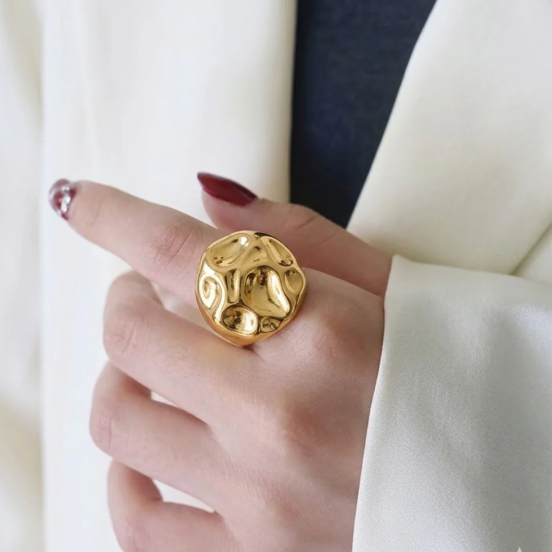 18K Gold Plated Molten Gold Statement Ring - Image 2