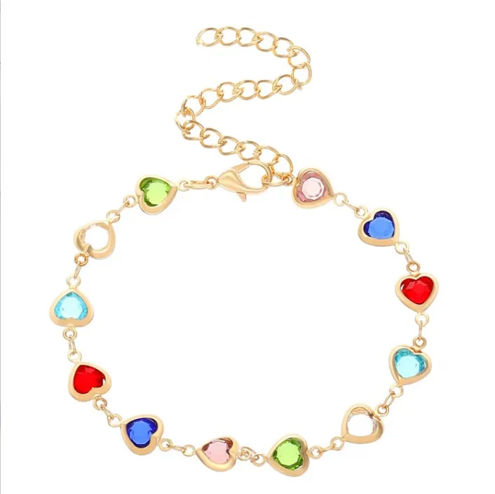18K Gold Plated Multi-Color Heart Stone Bracelet - Image 6