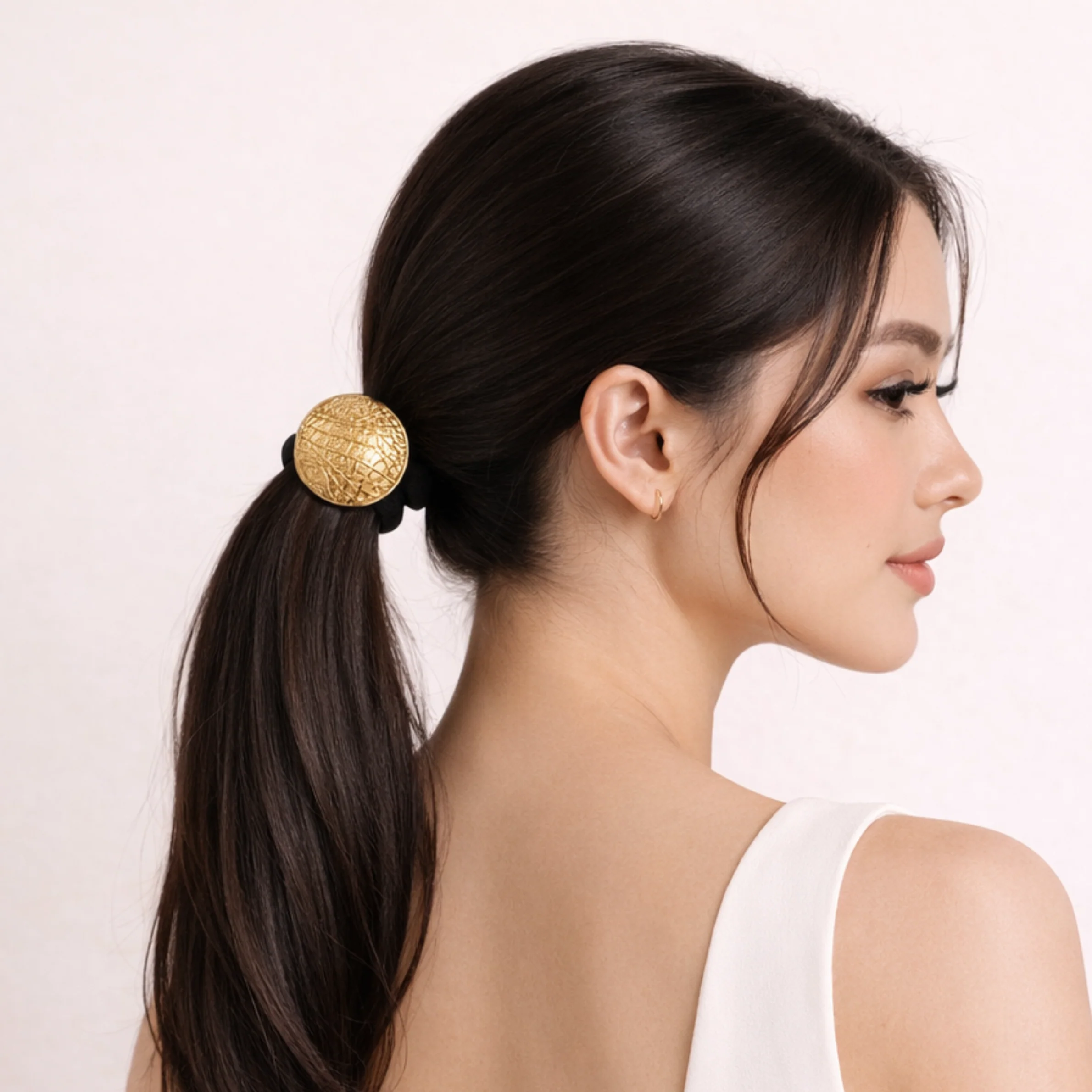 18k Gold Plated Obsidian Knot Hair Tie - Image 2
