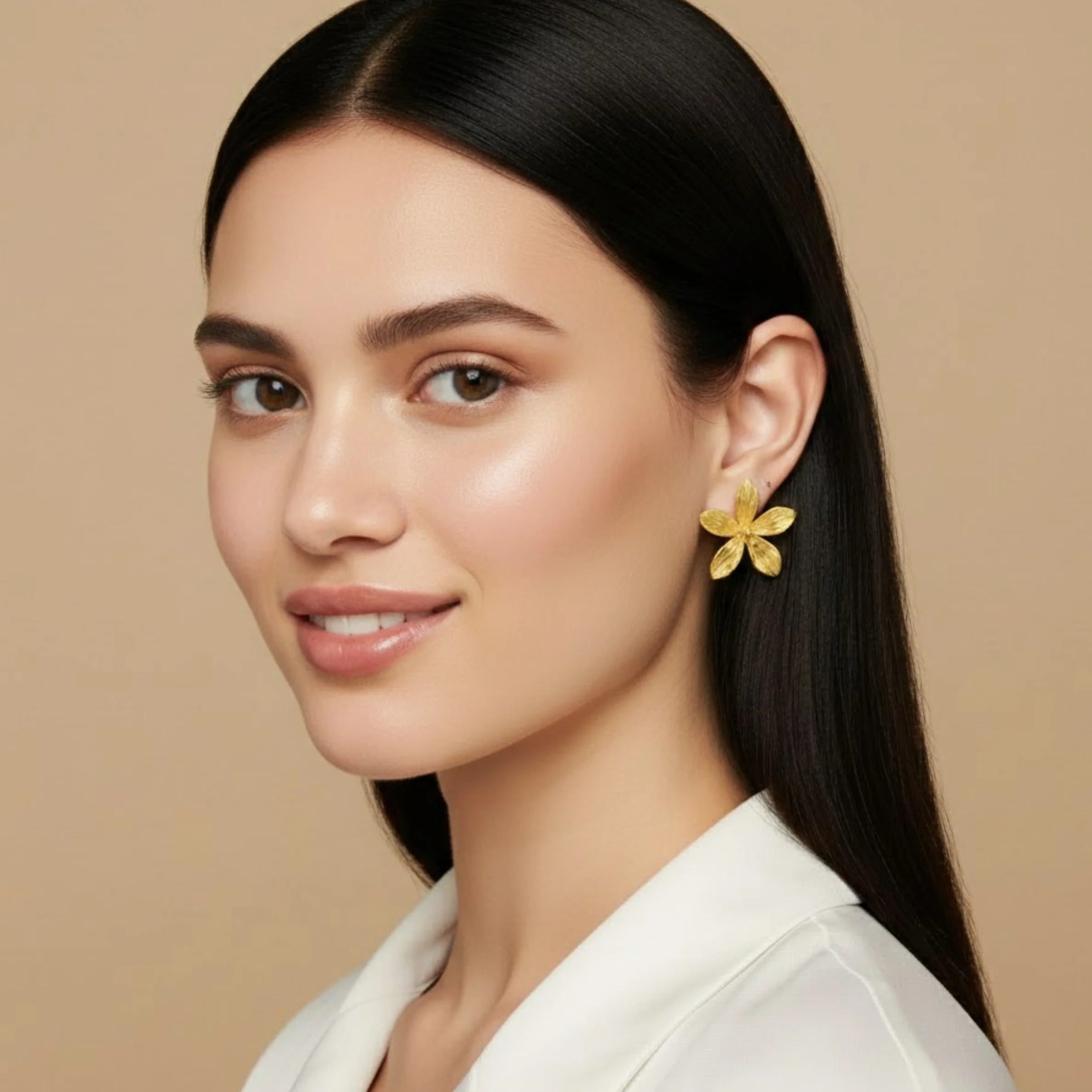 18k Gold Plated Orchid Glow Flower Earrings - Image 2