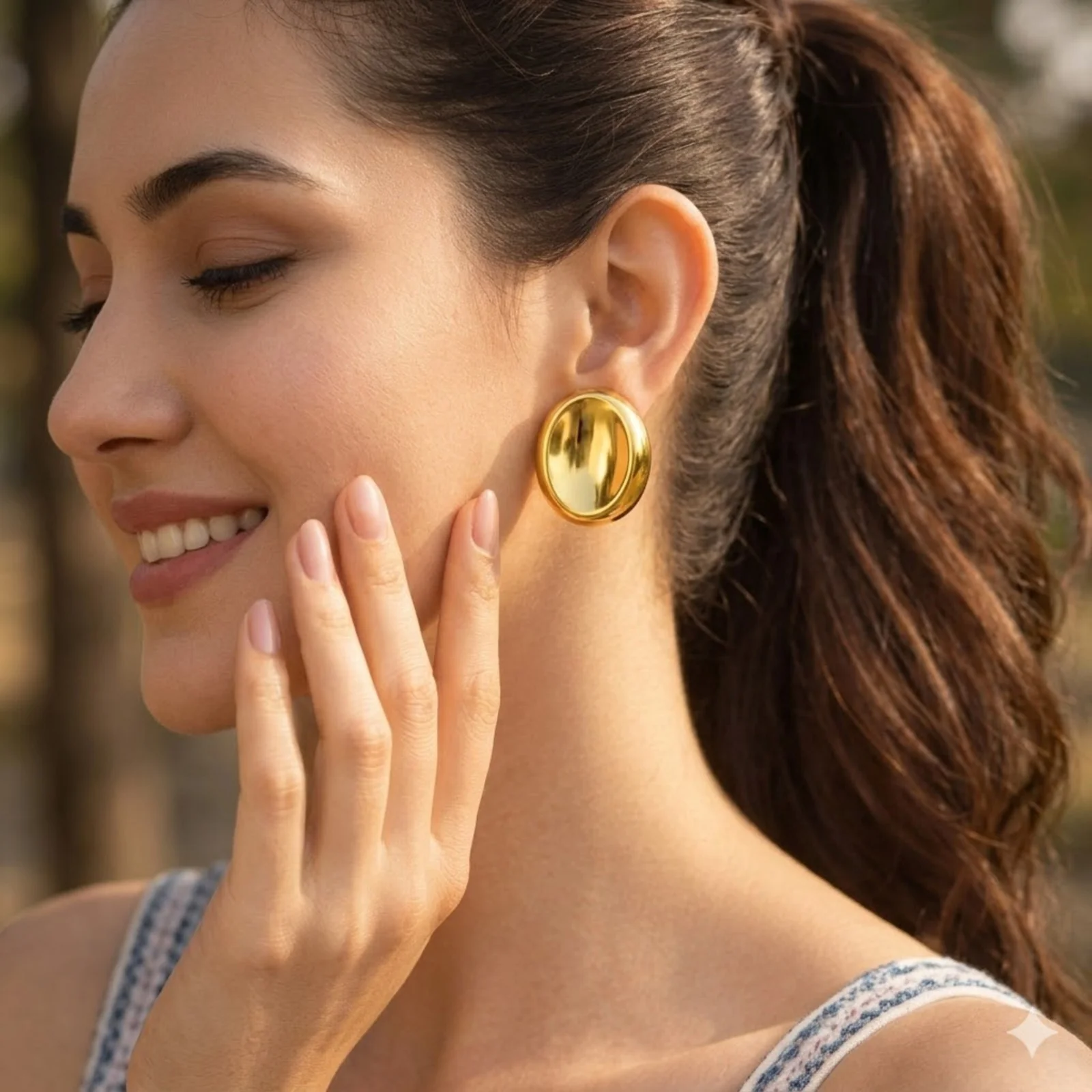 18K Gold Plated Oval Chunky Stud Earrings - Image 2