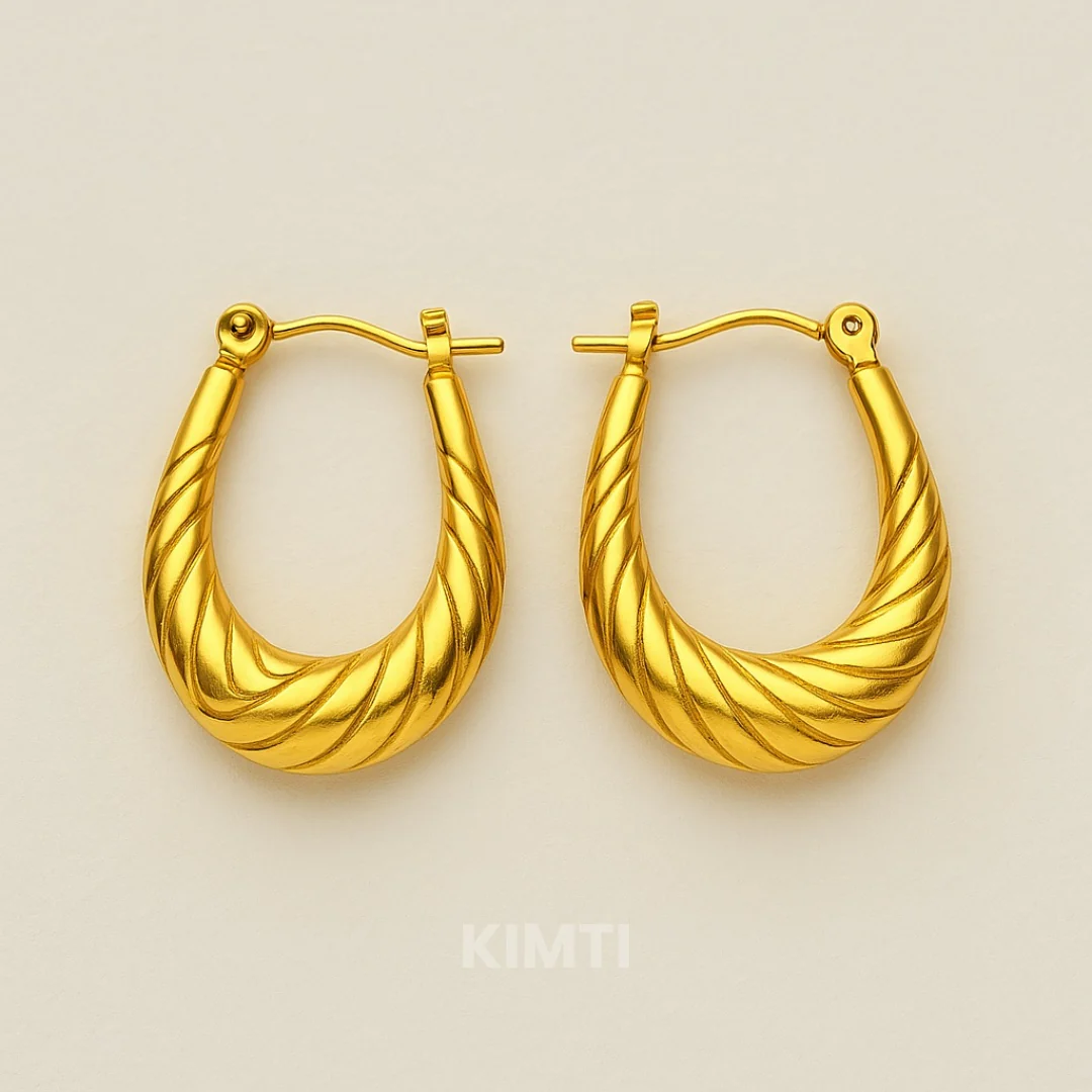 18K Gold Plated Oval Hoop Golden Anti Tarnish Earring