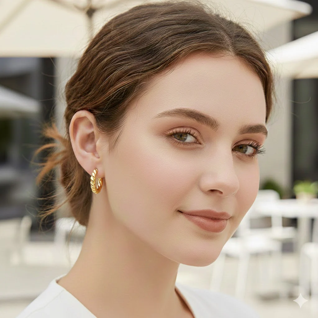 18K Gold Plated Oval Hoop Golden Anti Tarnish Earring - Image 2