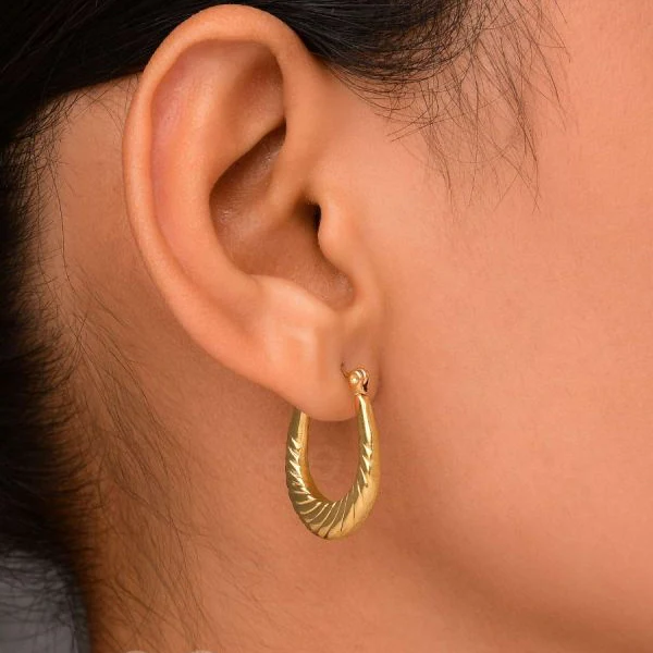 18K Gold Plated Oval Hoop Golden Anti Tarnish Earring - Image 3