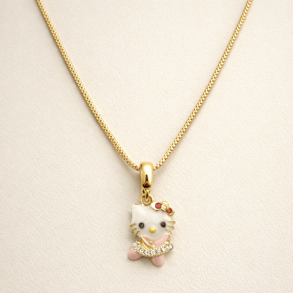 18k Gold Plated Peacock Cute Hello Kitty Necklace