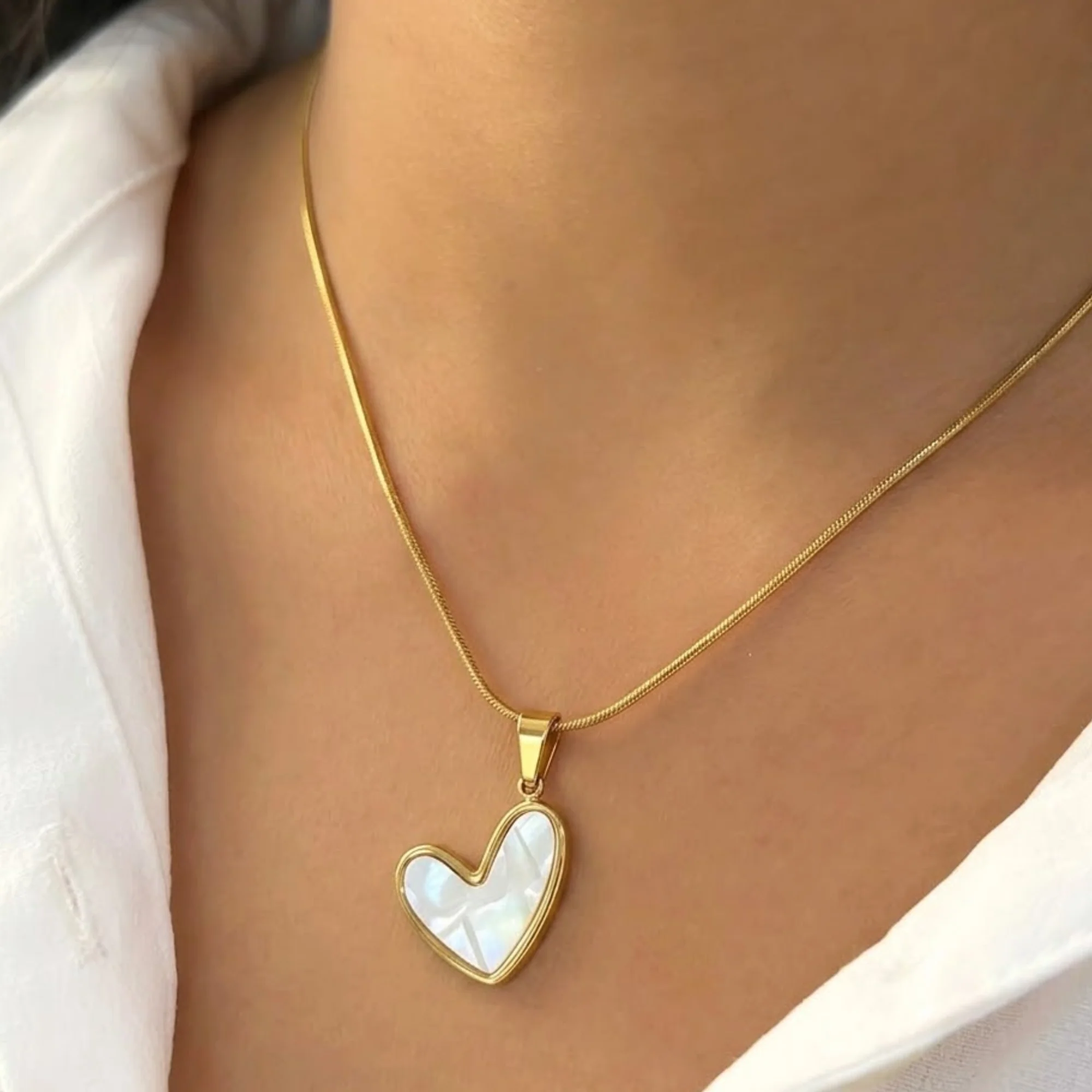 18K Gold Plated Pearl Heart Charm Necklace - Image 2