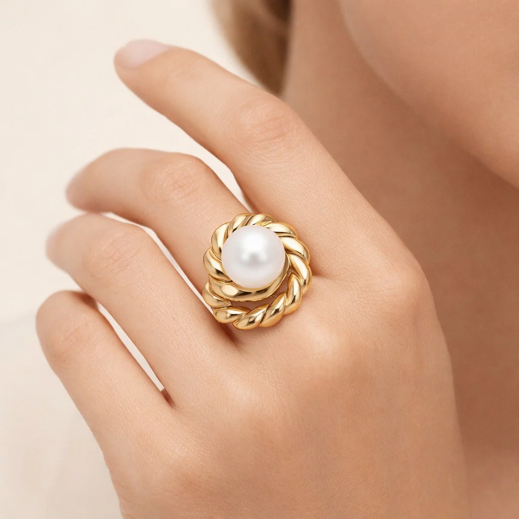 18K Gold Plated Pearl Majesty Gold Ring - Image 2