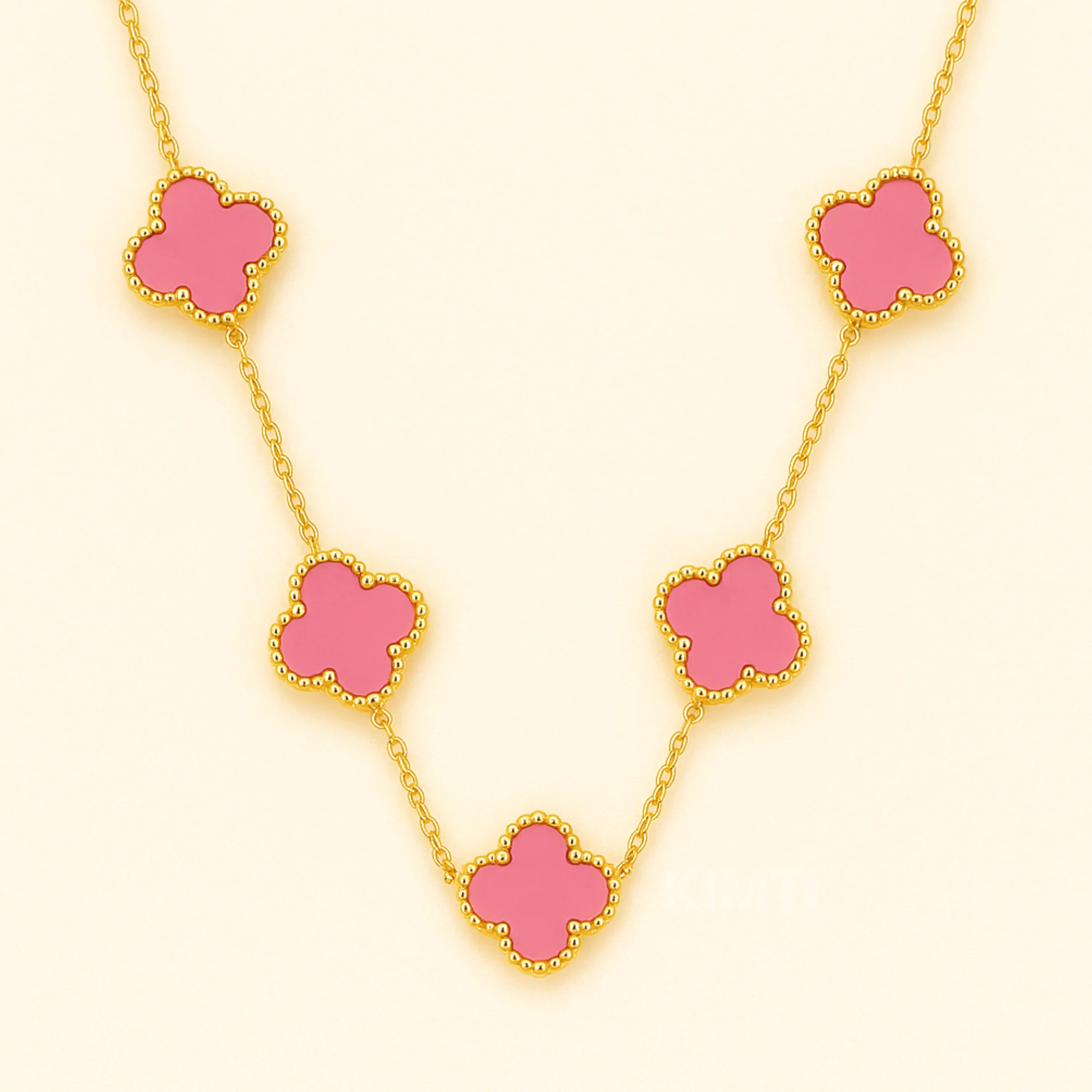 18K Gold Plated Pink Dreamy Clover  Necklace