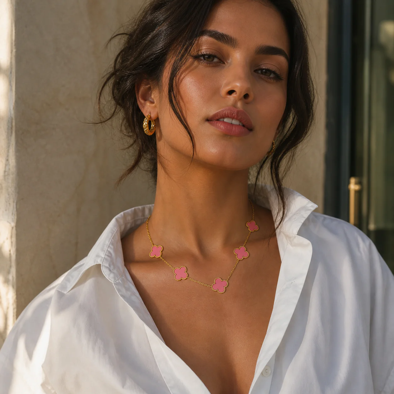 18K Gold Plated Pink Dreamy Clover  Necklace - Image 2