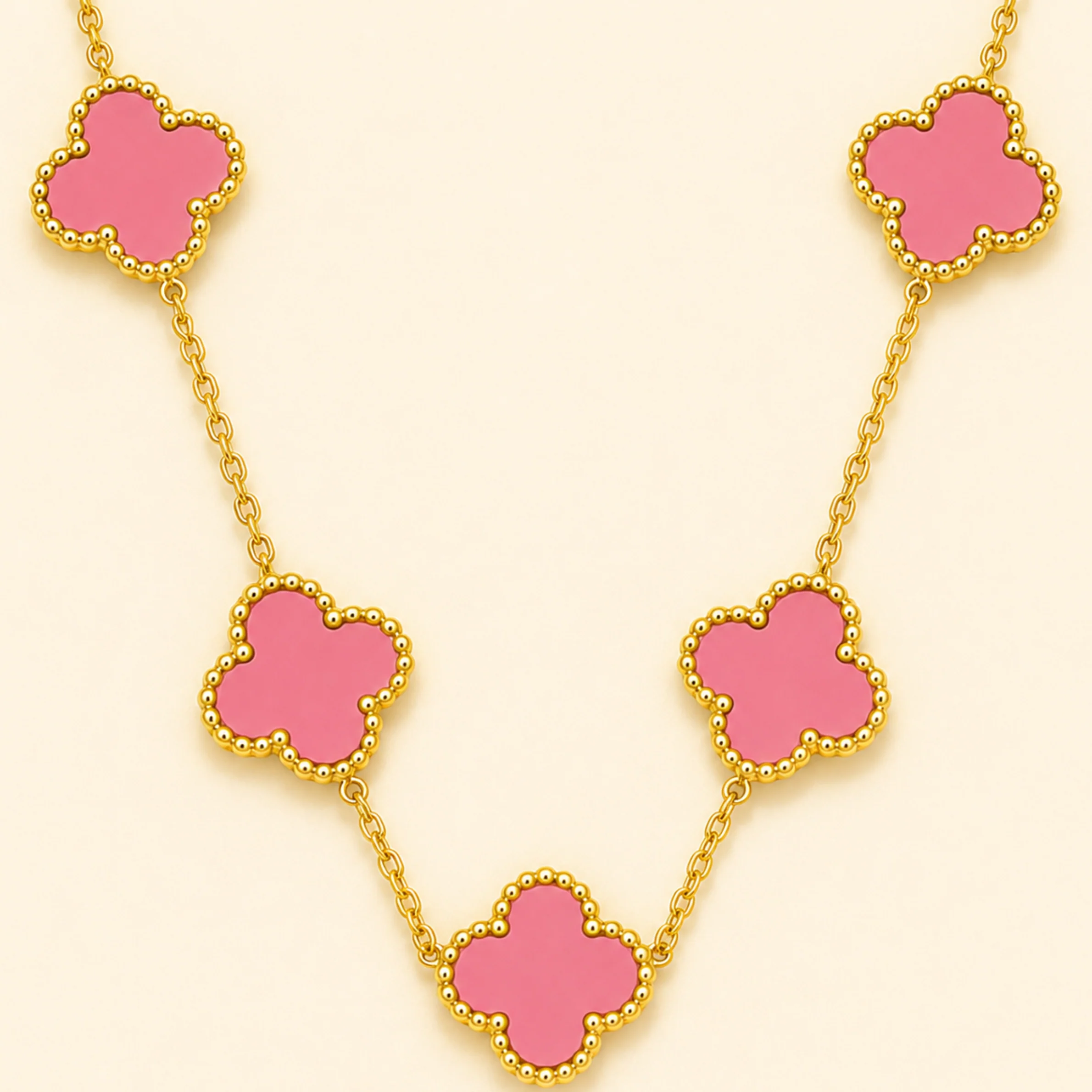 18K Gold Plated Pink Dreamy Clover  Necklace - Image 3