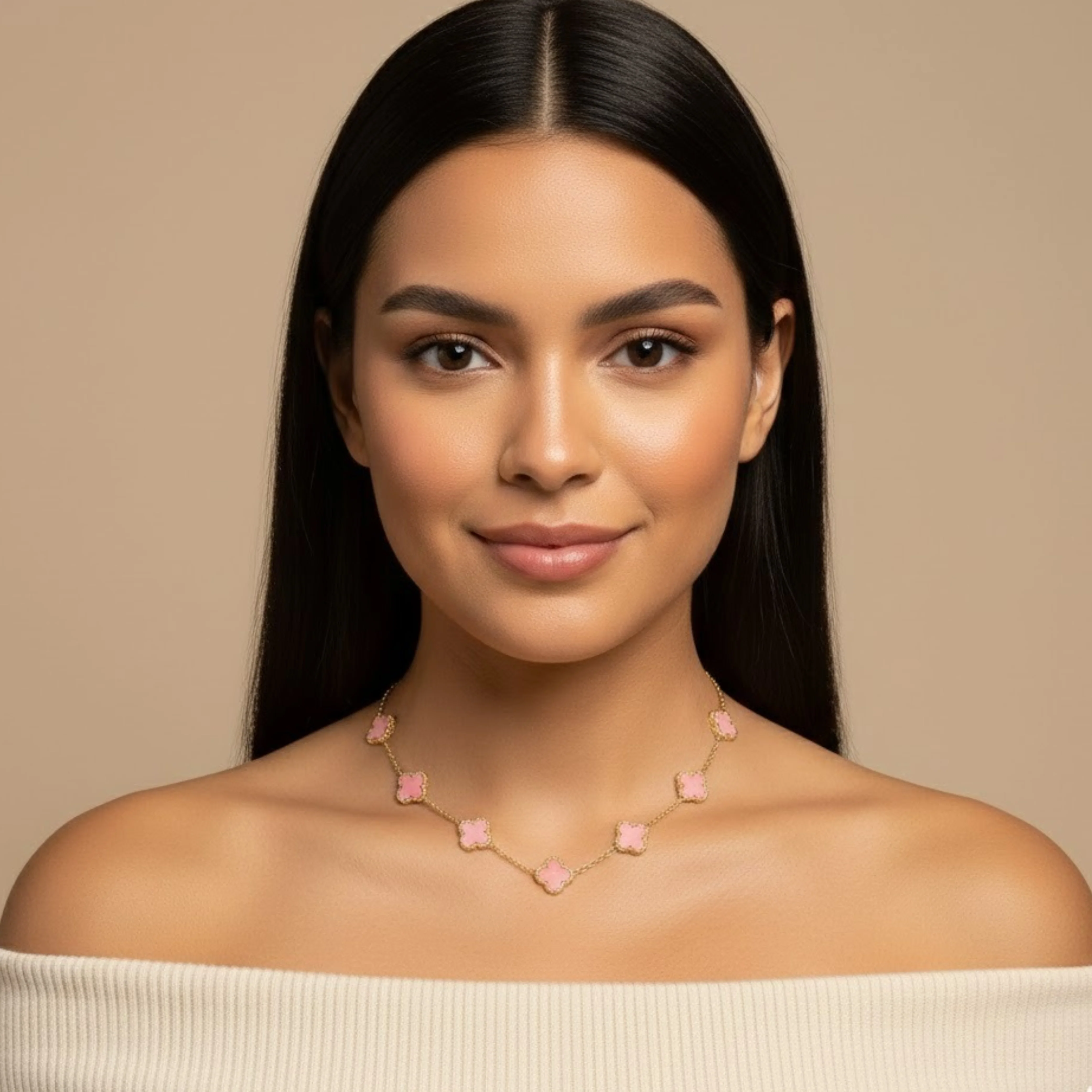 18K Gold Plated Pink Dreamy Clover  Necklace - Image 4