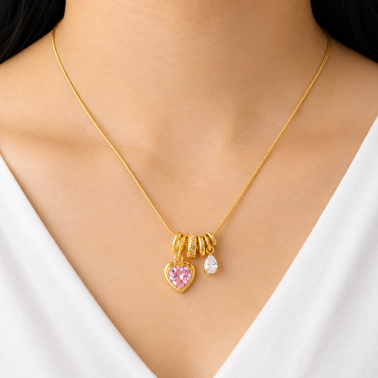 18K Gold Plated Pink Heart Pendant Necklace - Image 2