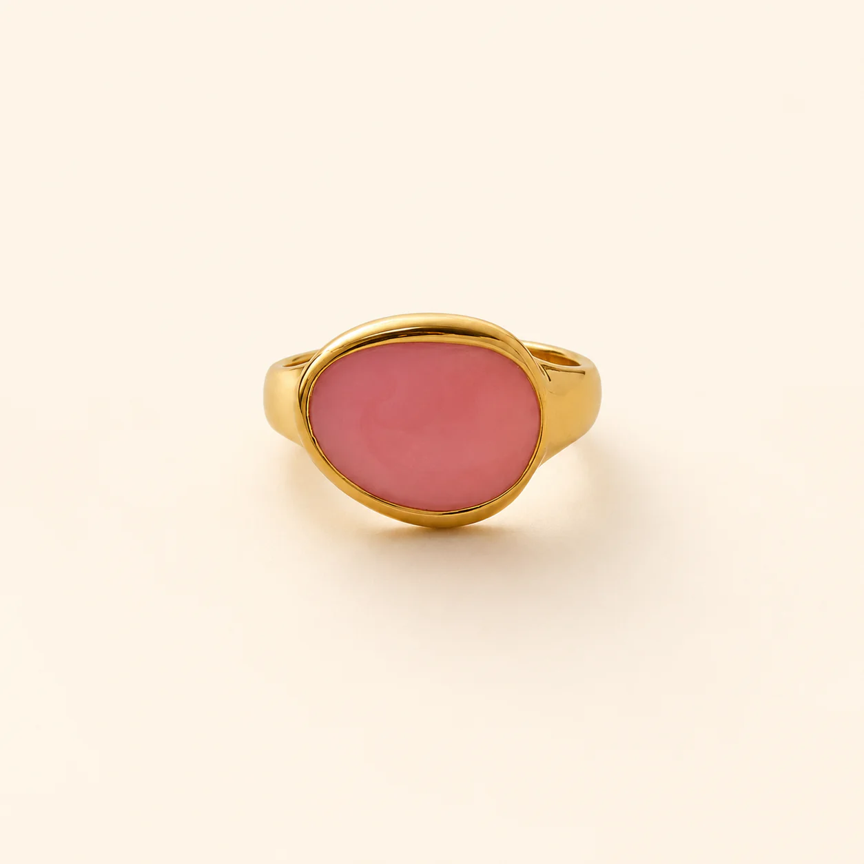 18K Gold Plated Pink Oval Stone Gold Ring for Women - Image 2