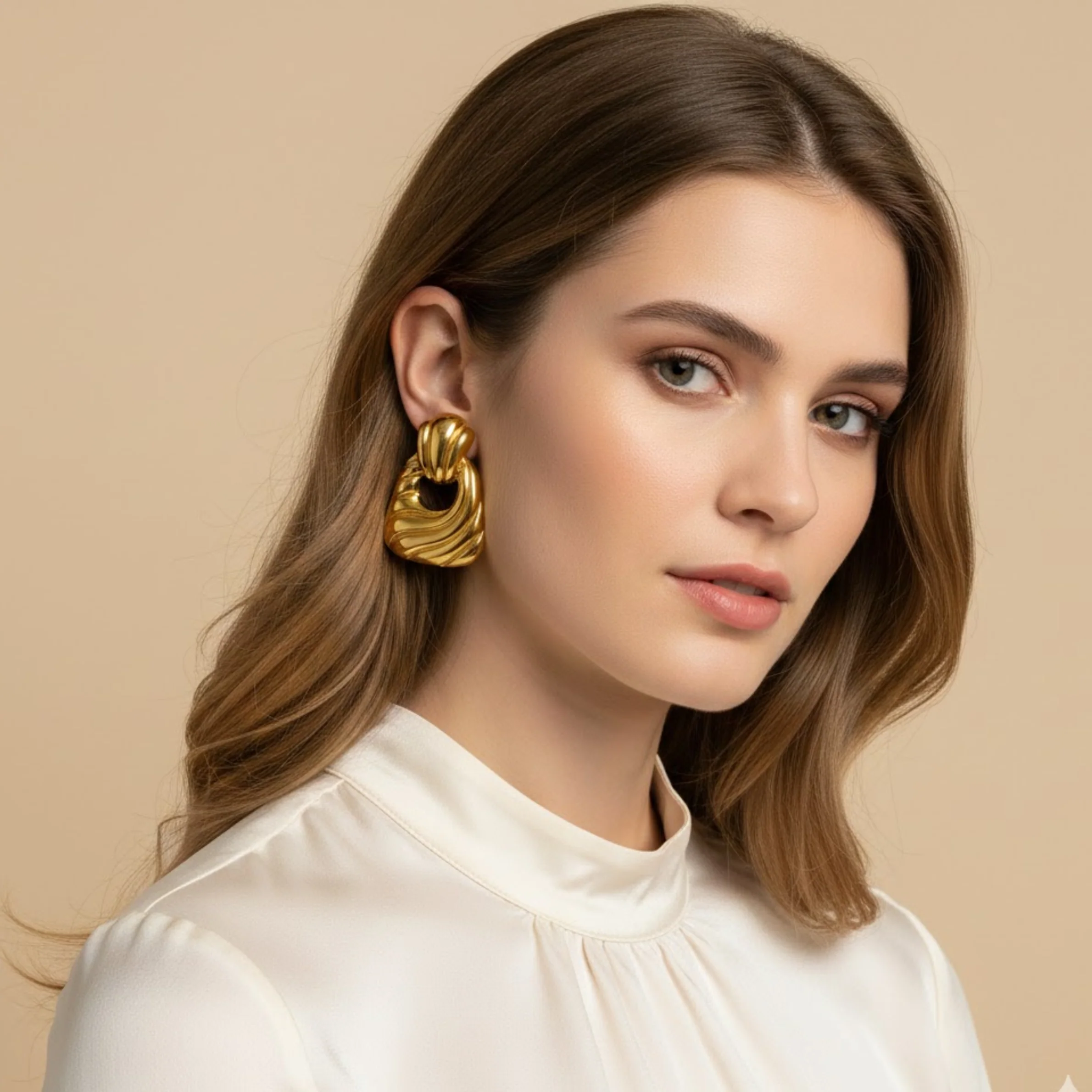 18k Gold Plated Polished Ripple Shapes Earring - Image 2