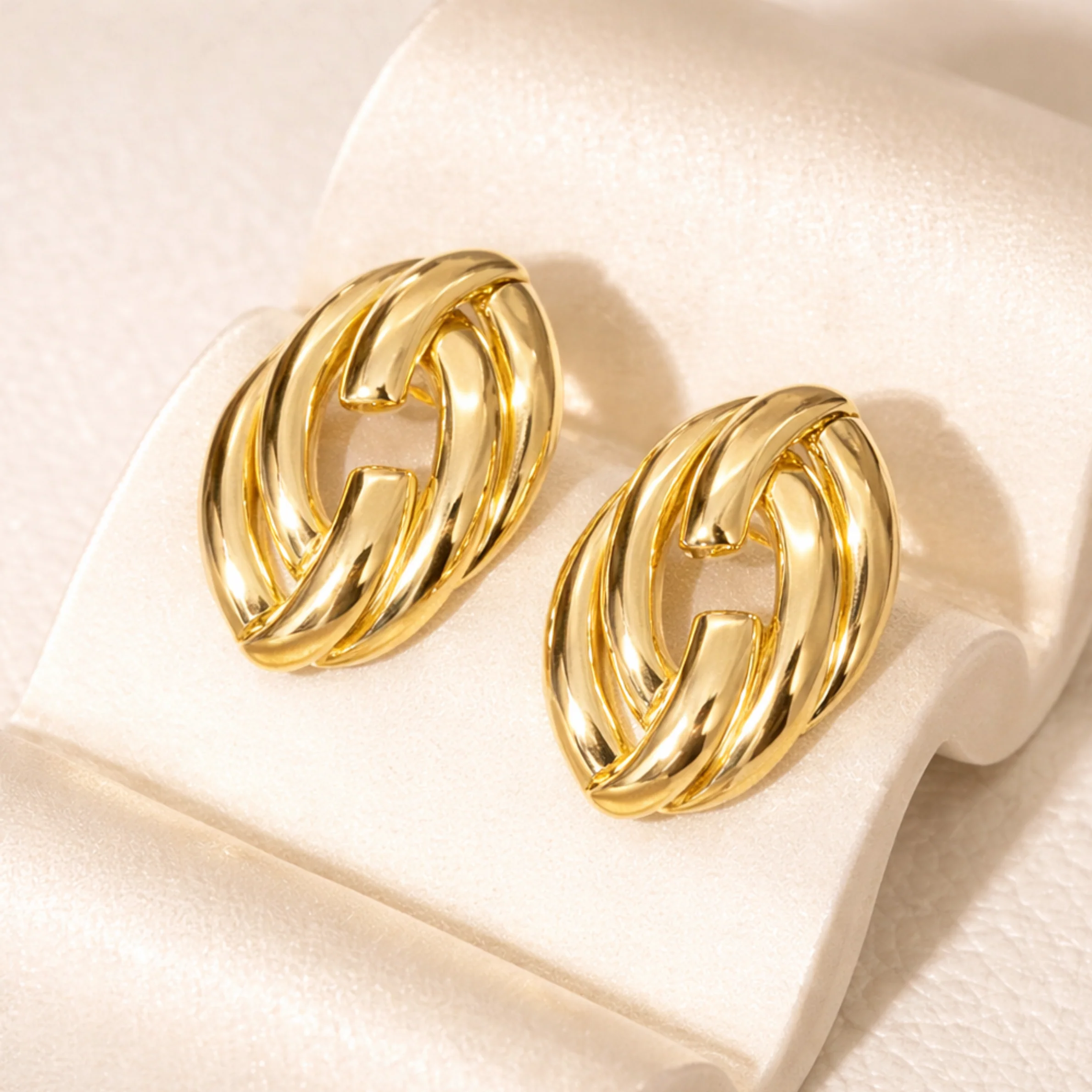 18K Gold Plated Chunky Knot Earrings - Image 2