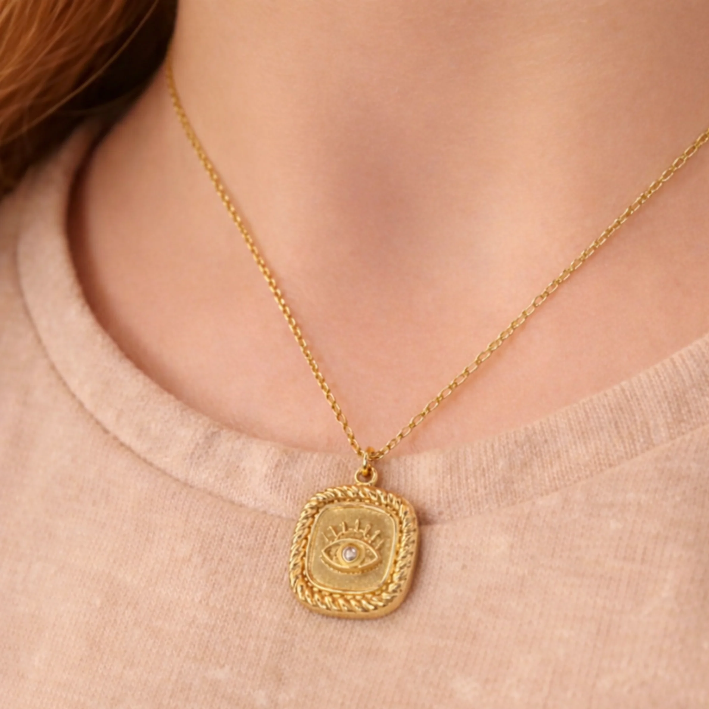 18k Gold Plated Protective Nazar Coin Necklace - Image 2