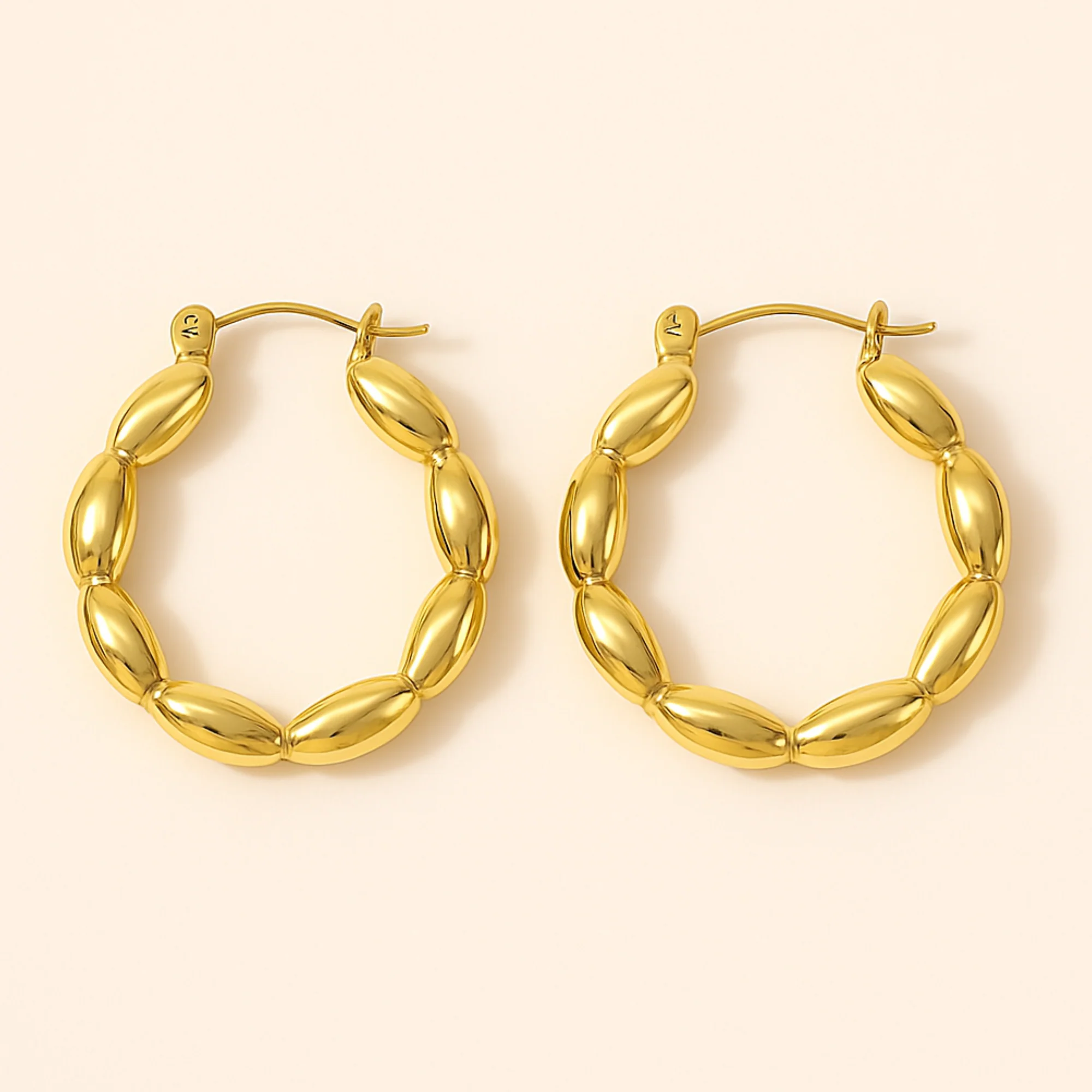 18k Gold Plated Puffy Hoops Earring