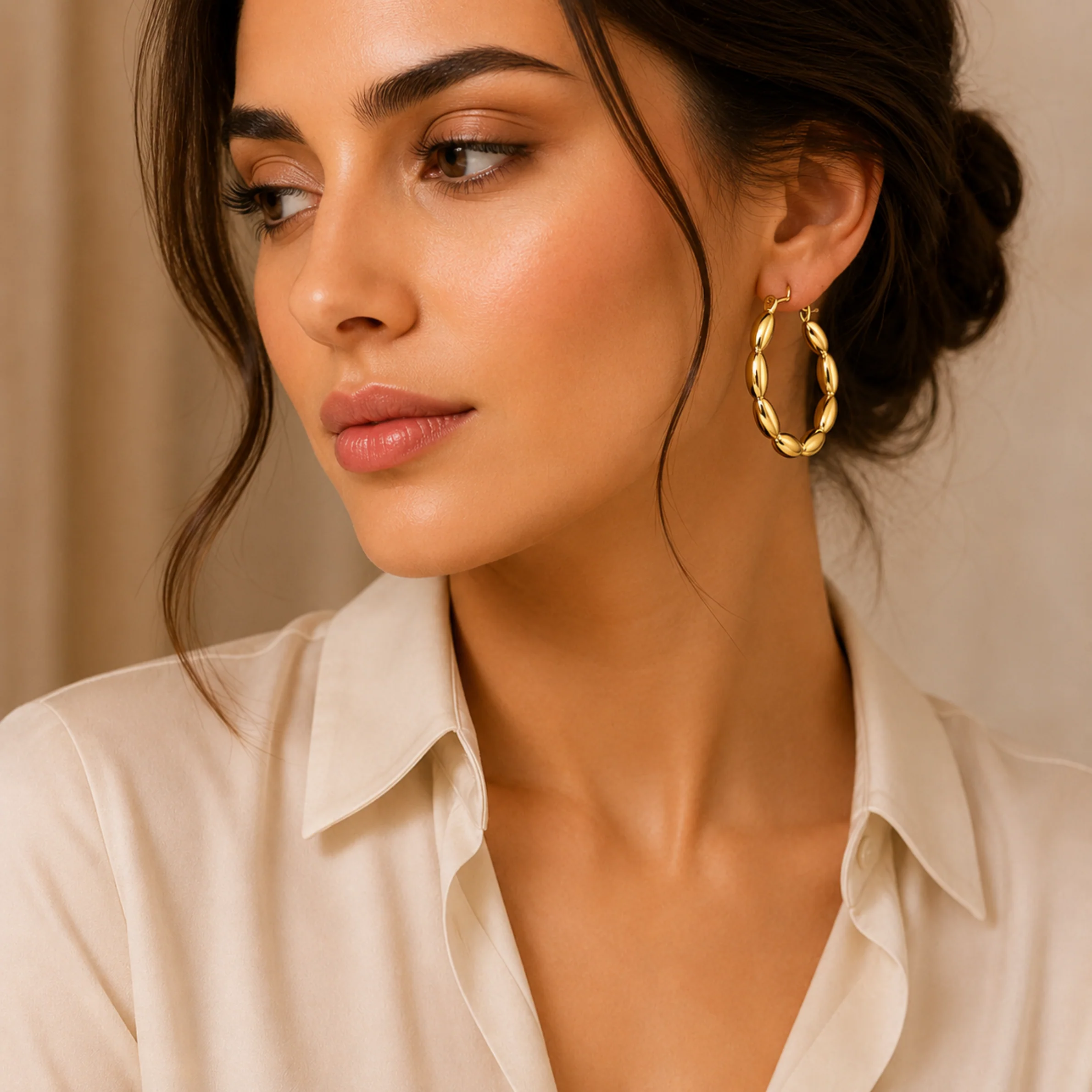 18k Gold Plated Puffy Hoops Earring - Image 2