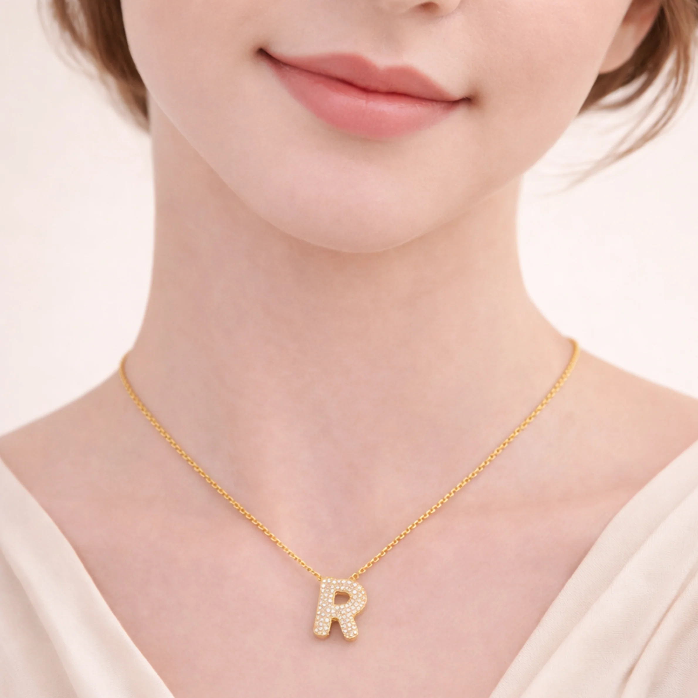 18k Gold Plated R Initial Necklace - Image 2