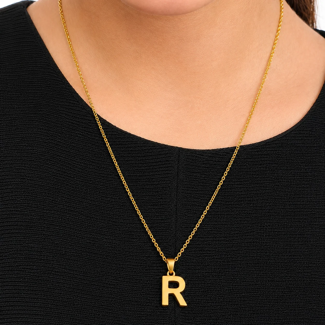 18K Gold Plated Royal R Initial Pendant Necklace - Image 2