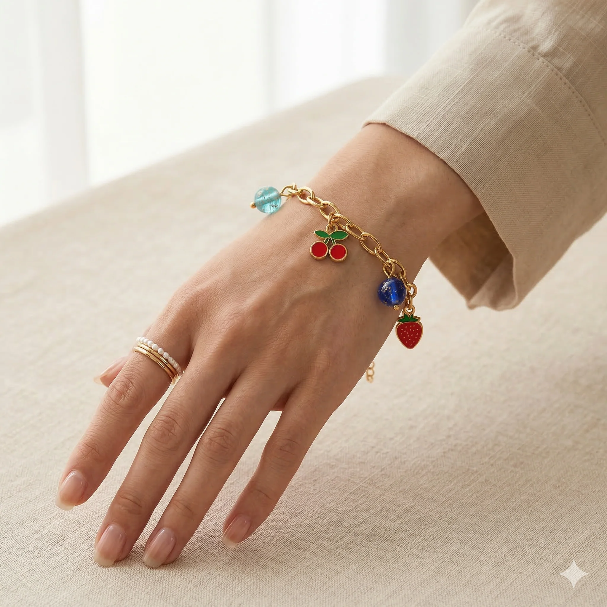 18k Gold Plated Sea & Cherry Dream Bracelet - Image 3