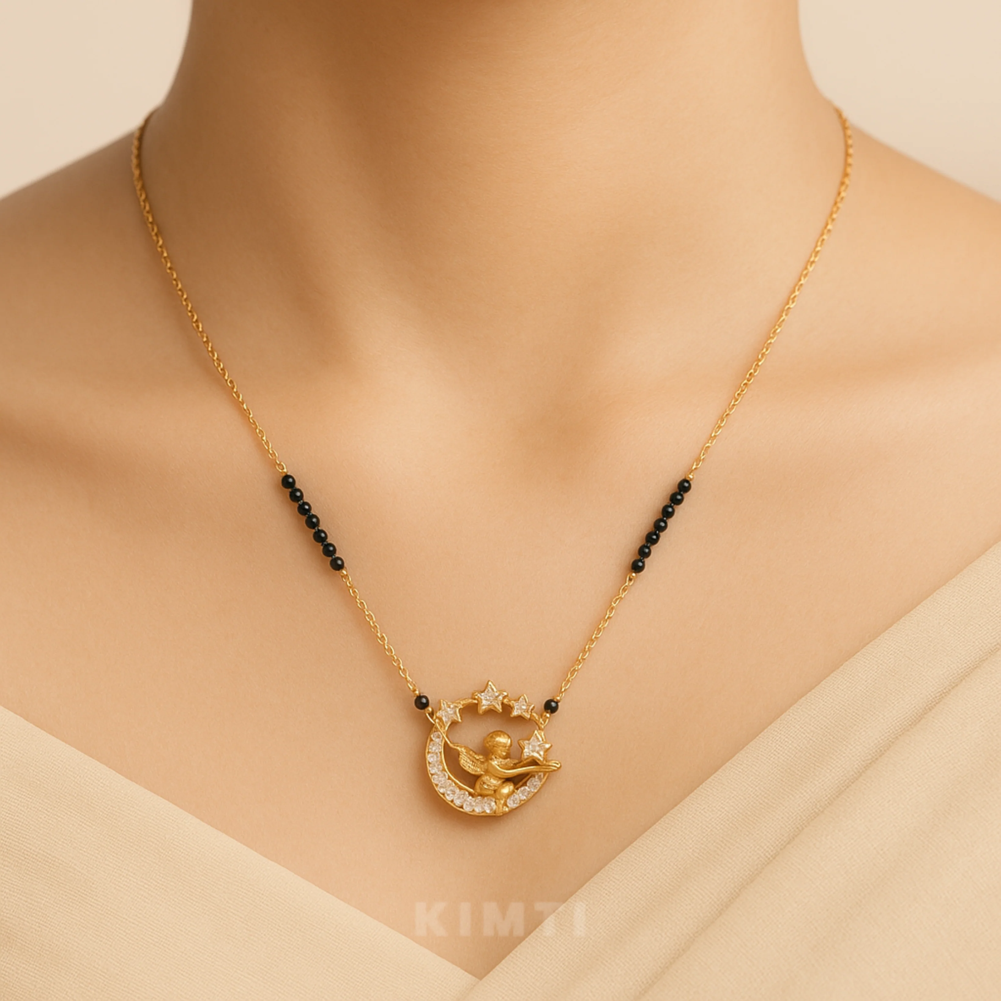 18K Gold Plated Angel on Moon Pendant Mangalsutra - Image 2