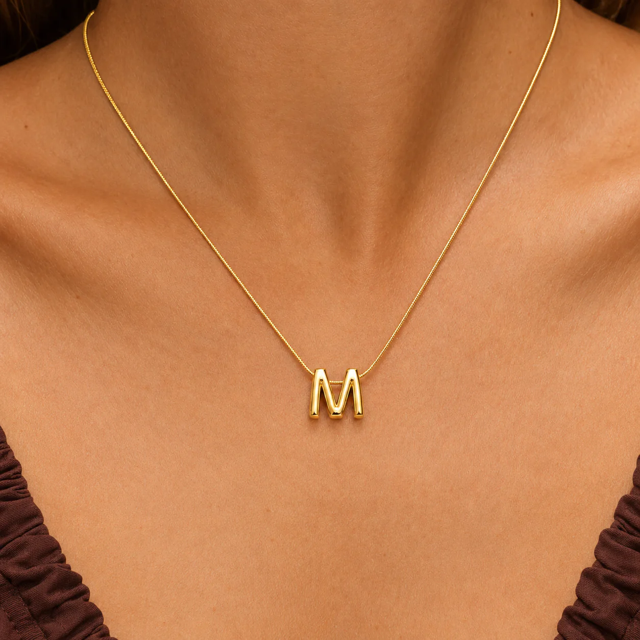 18K Gold Plated Signature M Initial Necklace - Image 2