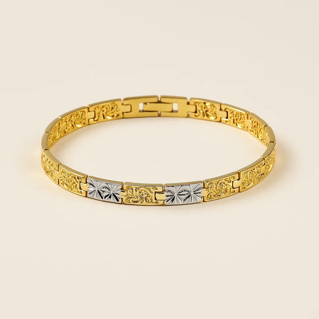 Men-18K Gold Plated Silver Tone Titan Luxe Band Men's Bracelet